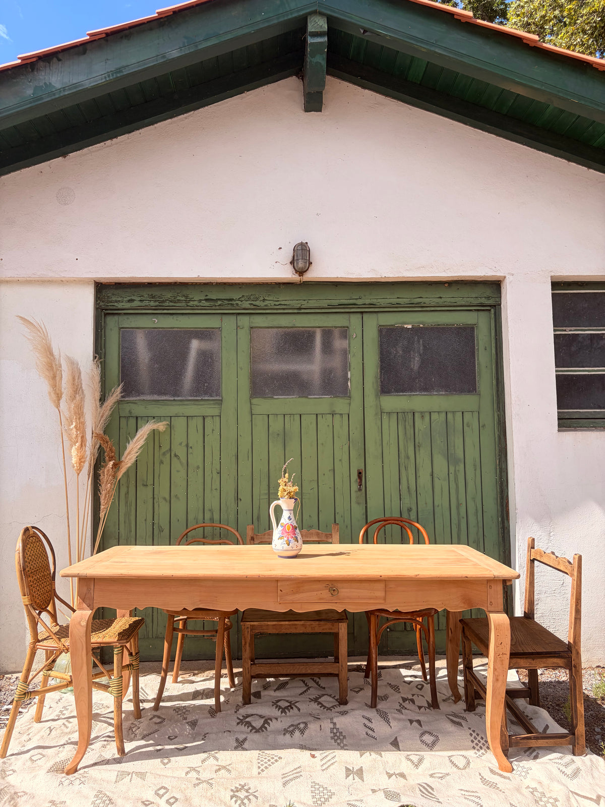 Table de ferme ancienne en bois avec rallonge coulissante – 180 cm
