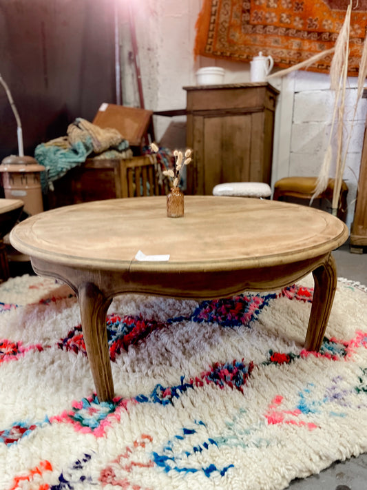 Table basse ronde vintage bois brut