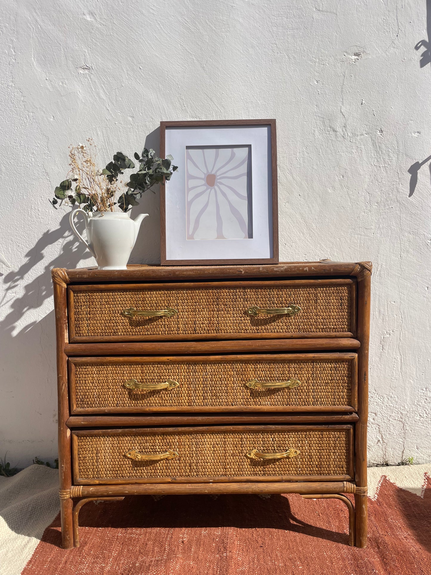 Commode vintage rotin années 50-60