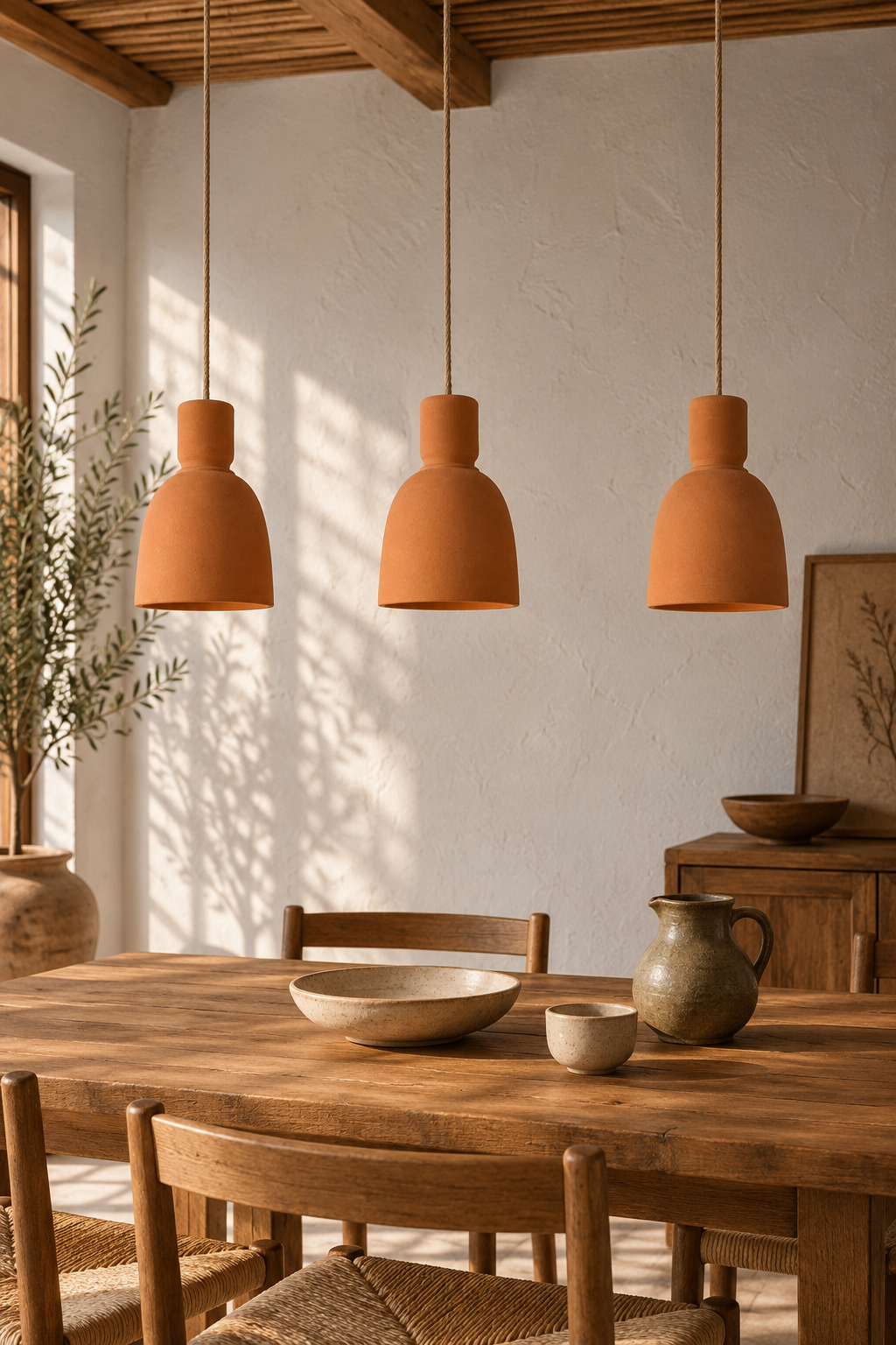 Suspension en terre cuite artisanale Mina – Ø20 × H25 cm