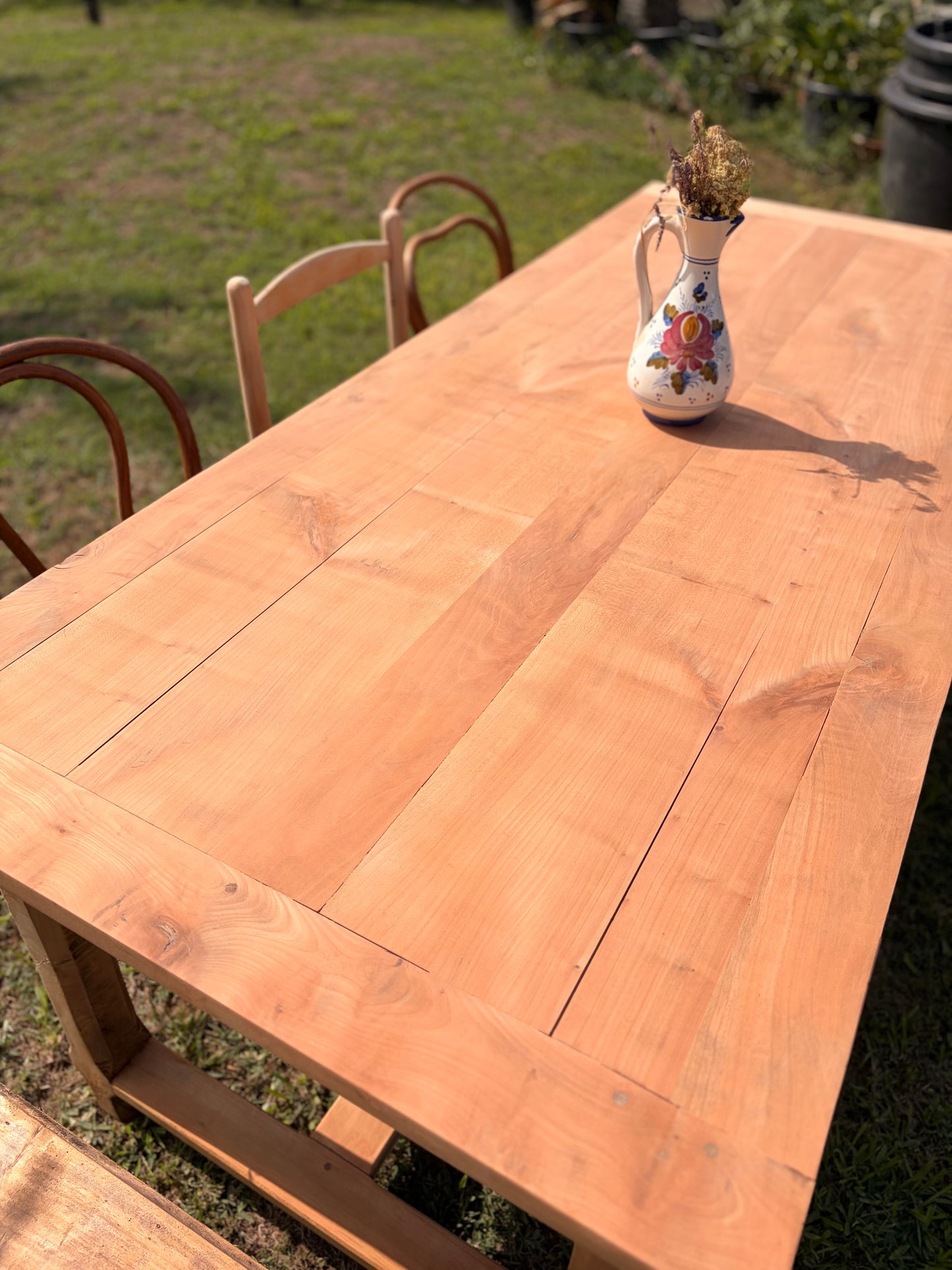 Table de ferme vintage en bois massif – 200 cm – 2 grands tiroirs