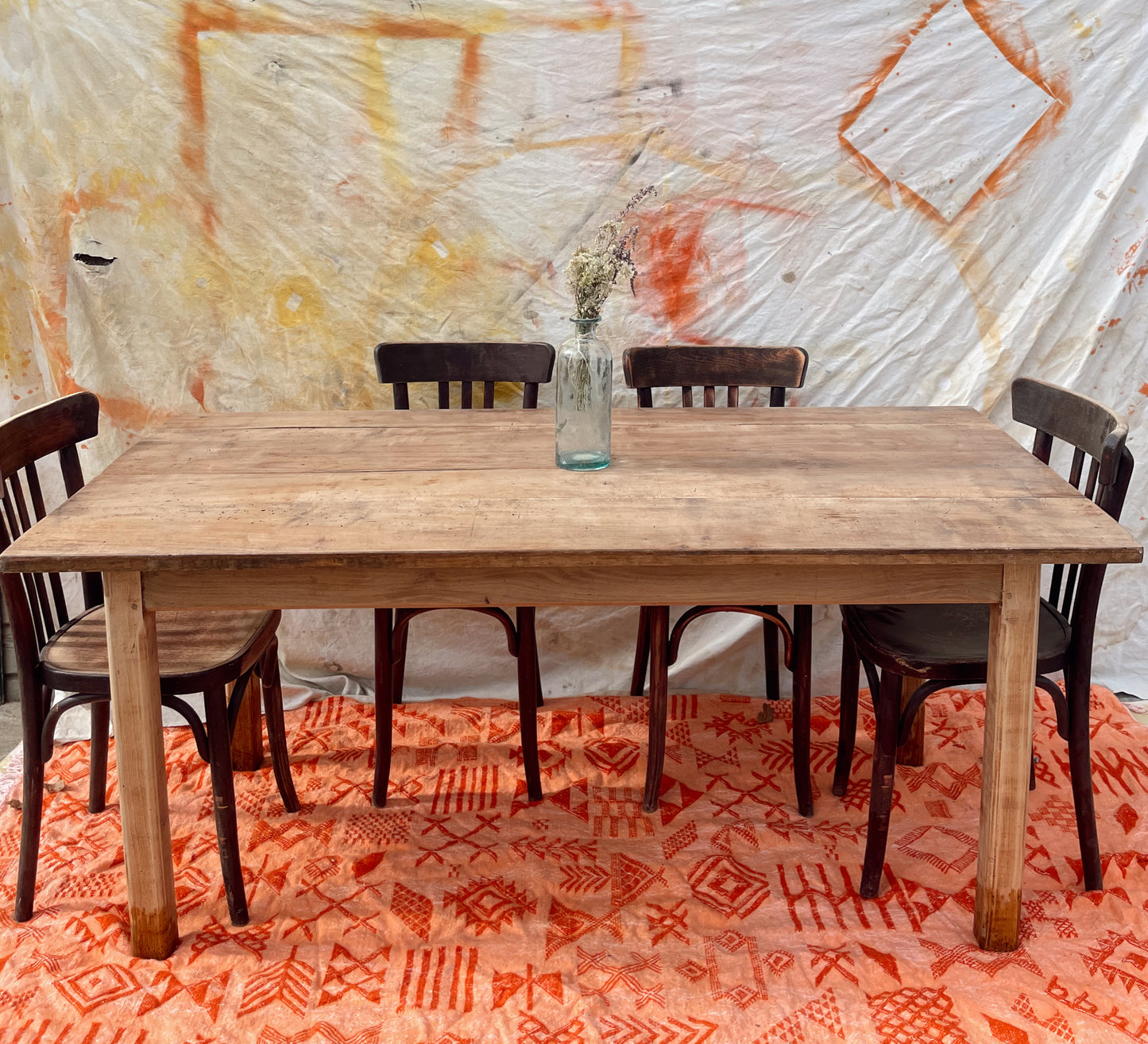 Table de ferme ancienne vintage bois brut 170cm