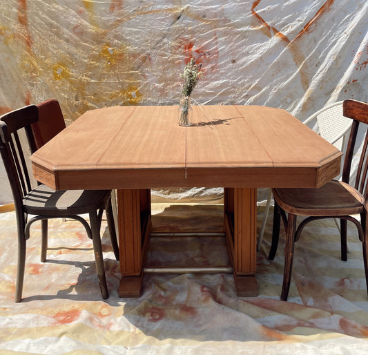 Table bois massif décapé 123 à230cm vintage art déco