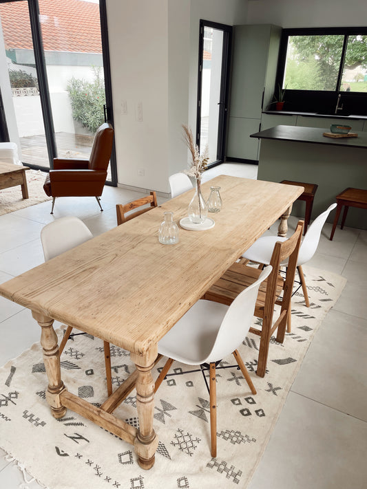 Grande Table de ferme bois brut 209cm