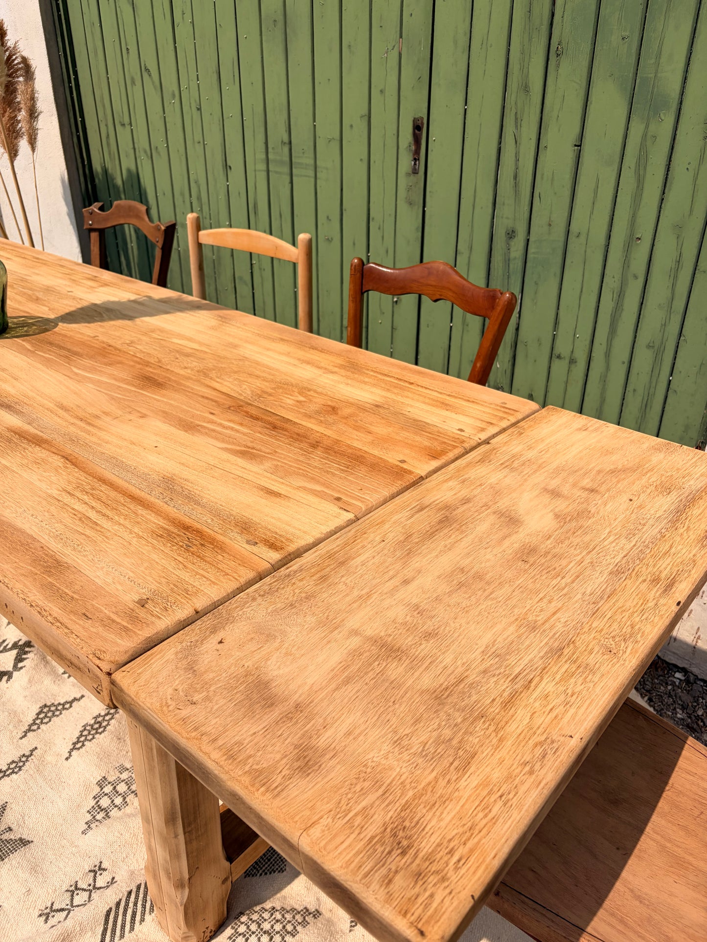 Grande table de ferme ancienne extensible en bois massif – 200 à 270 cm