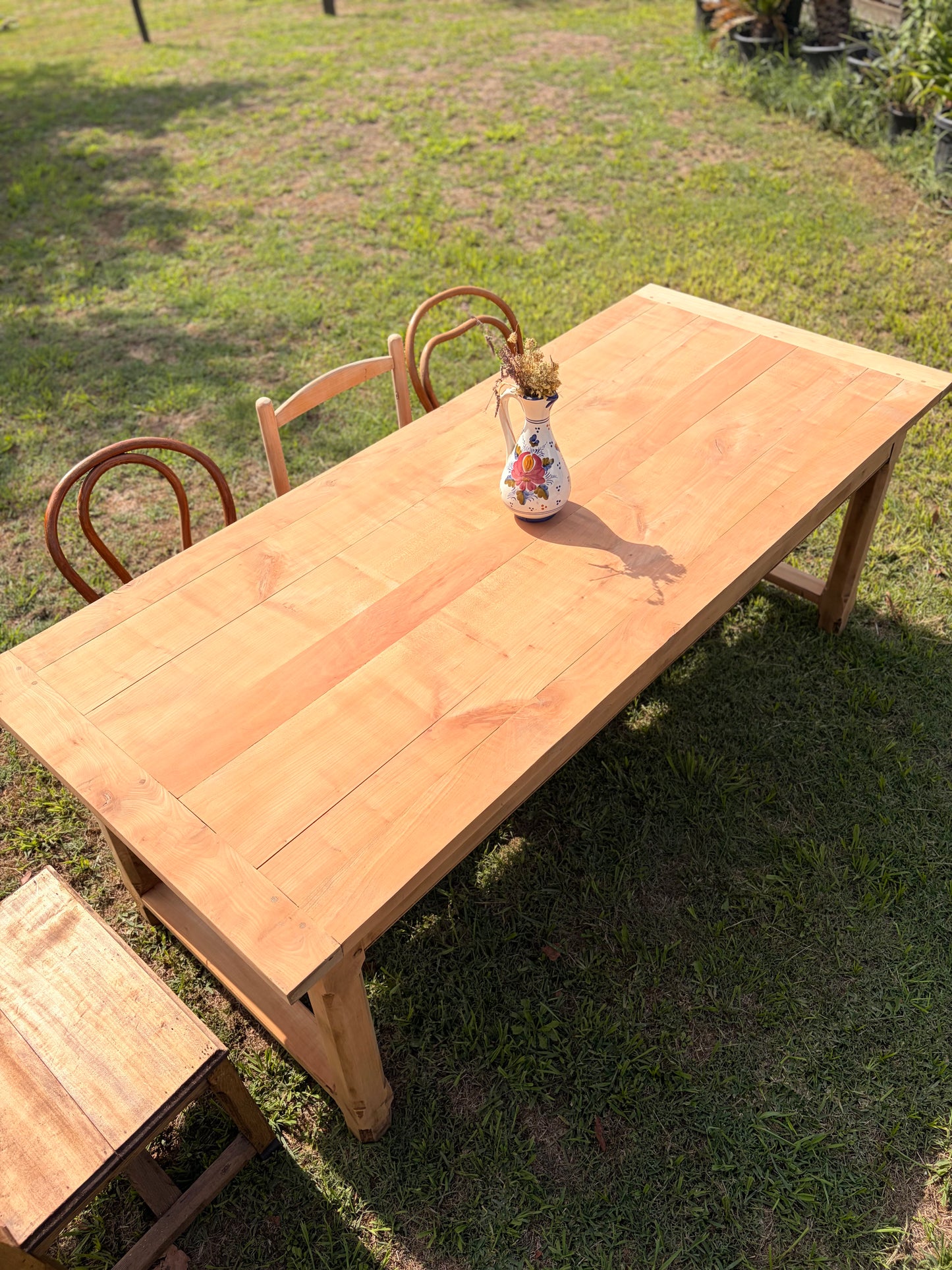 Table de ferme vintage en bois massif – 200 cm – 2 grands tiroirs