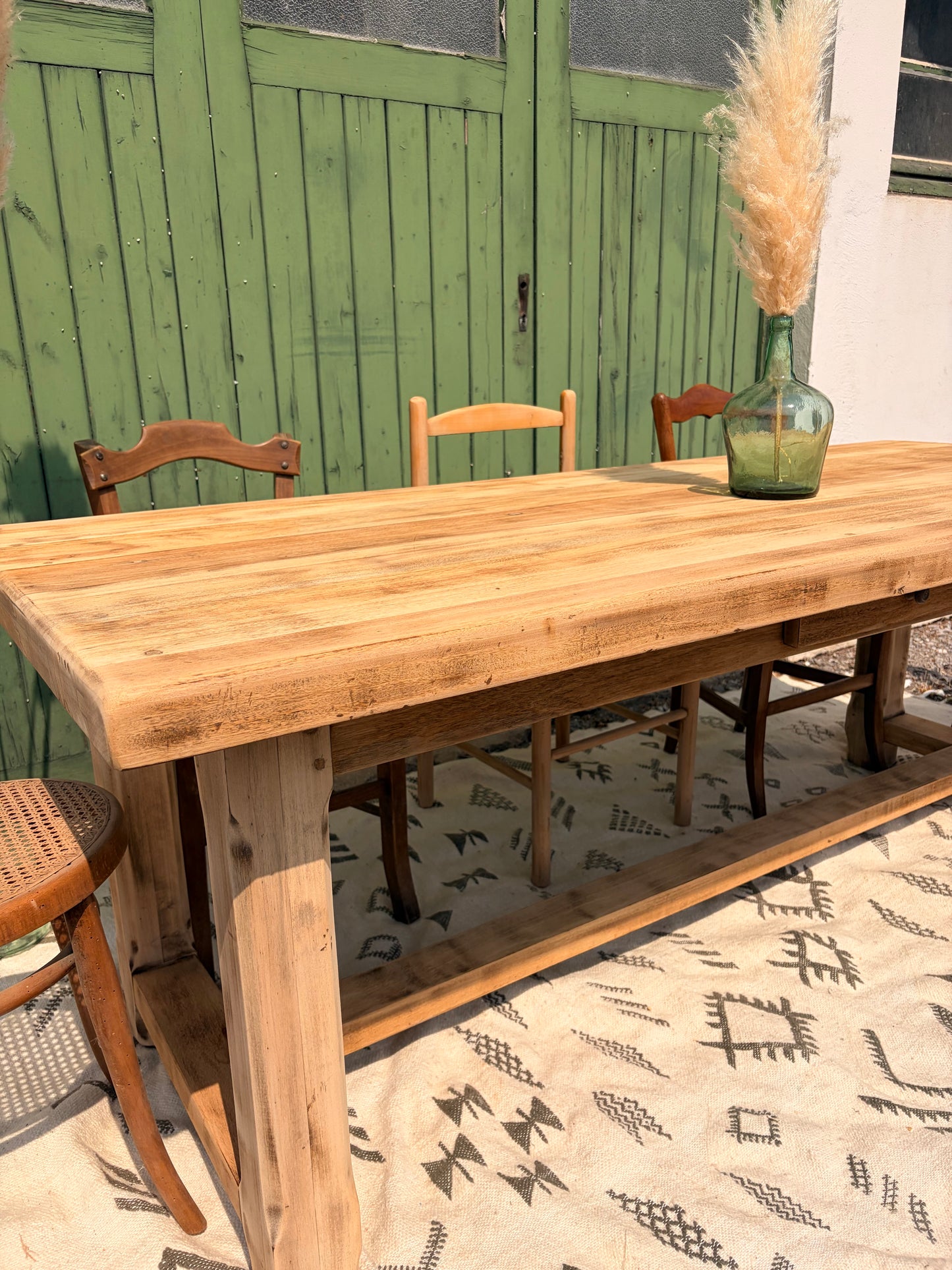 Grande table de ferme ancienne extensible en bois massif – 200 à 270 cm