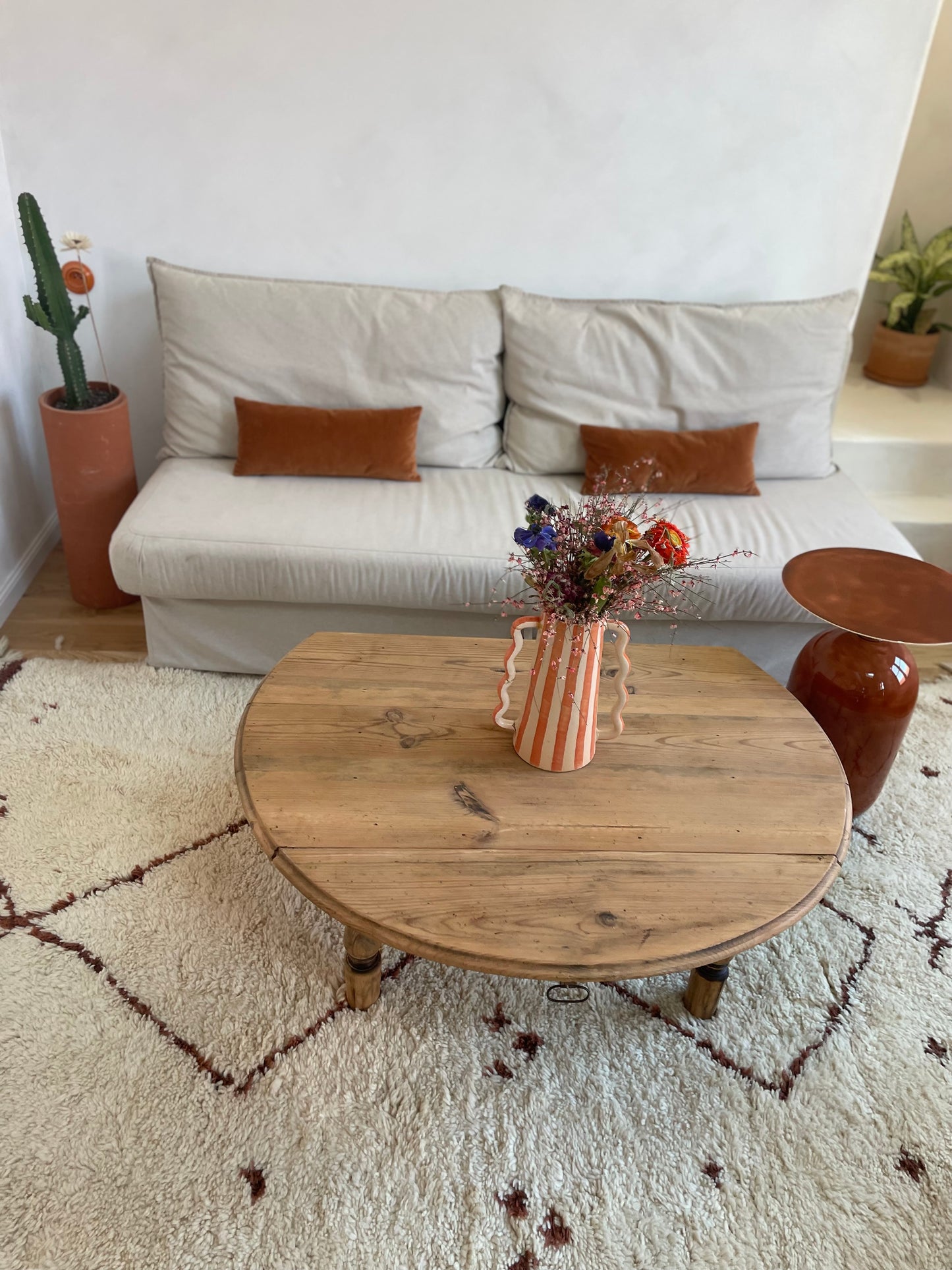 Table basse ancienne modulable en bois massif avec abattants — charme rustique authentique