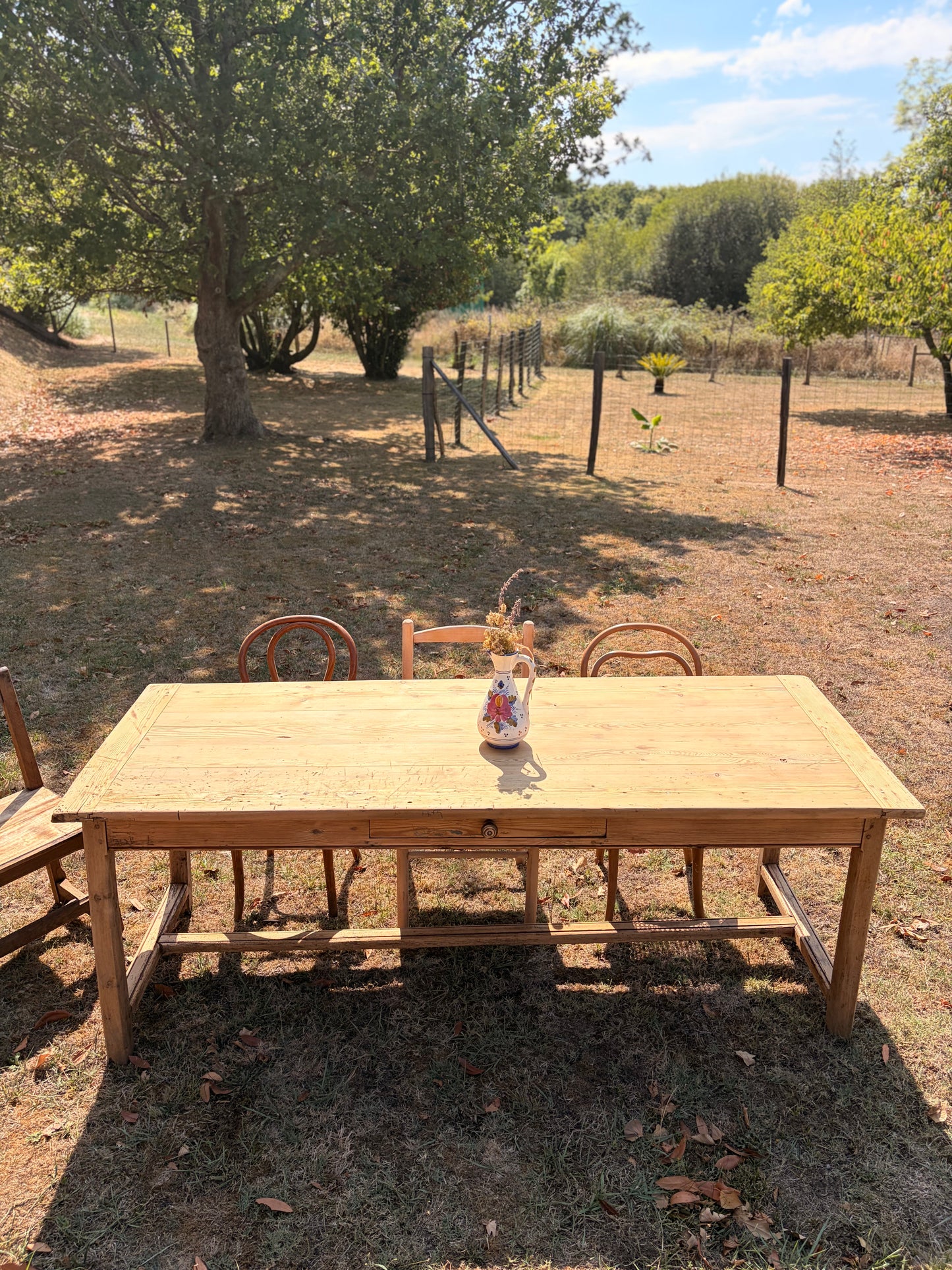Ancienne table de ferme en bois massif – 200 cm – 3 tiroirs