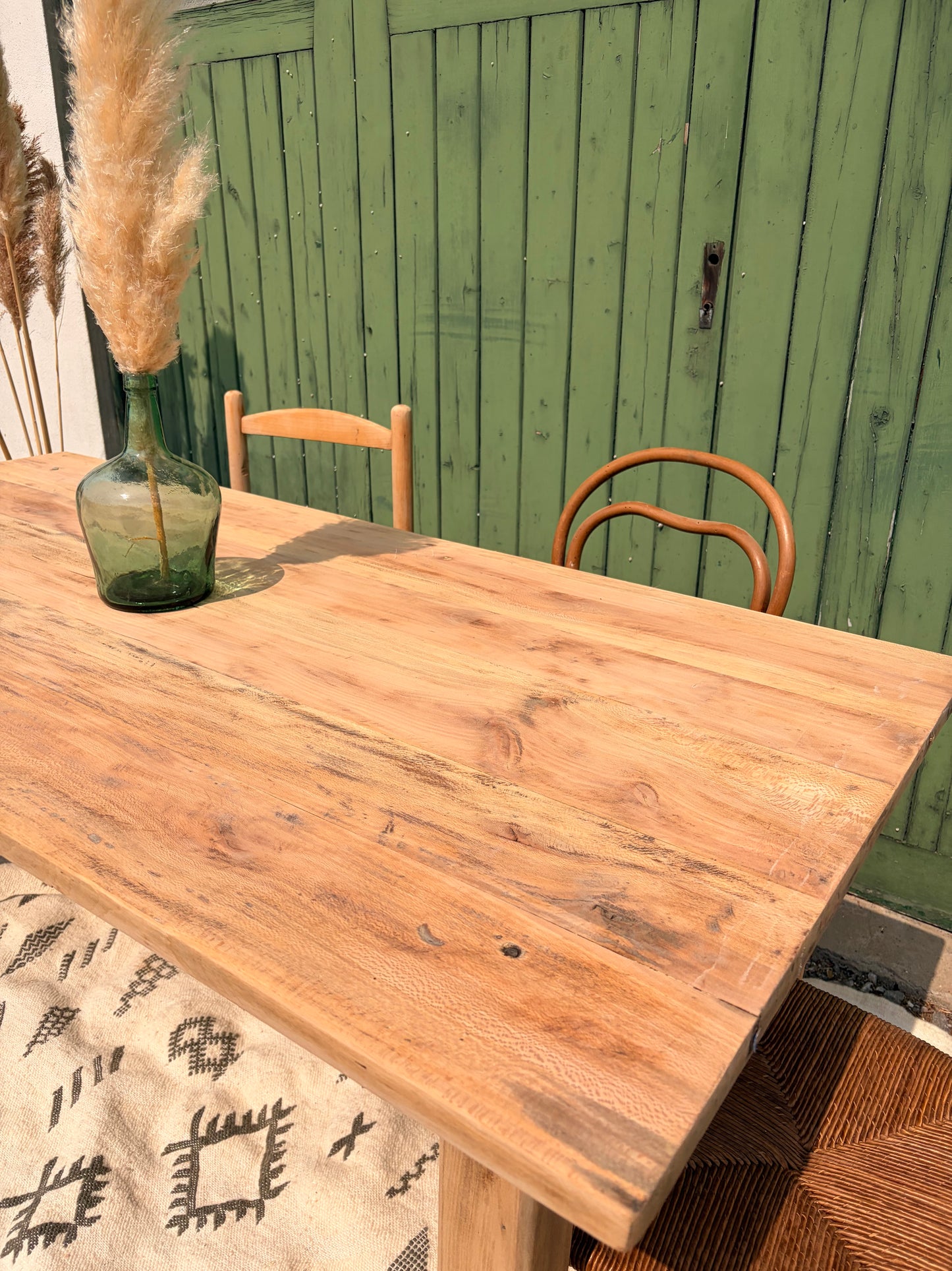 Table de ferme ancienne en bois massif – 160 x 79 cm