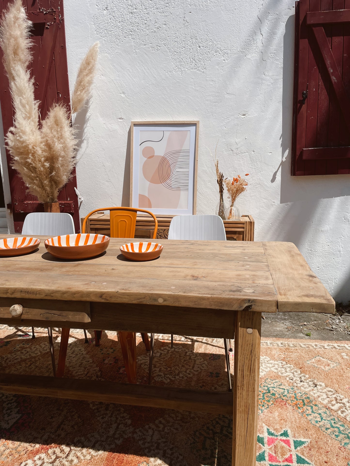 Table de ferme 185cm artisanale bois brut