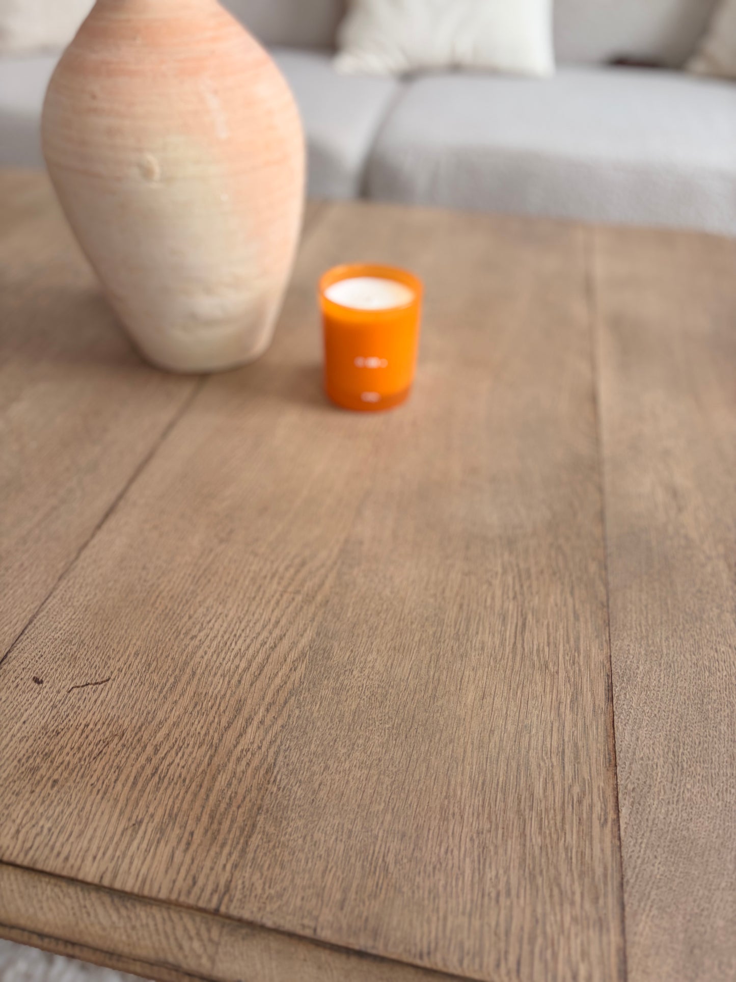 Table basse vintage bois brut - chêne décapé