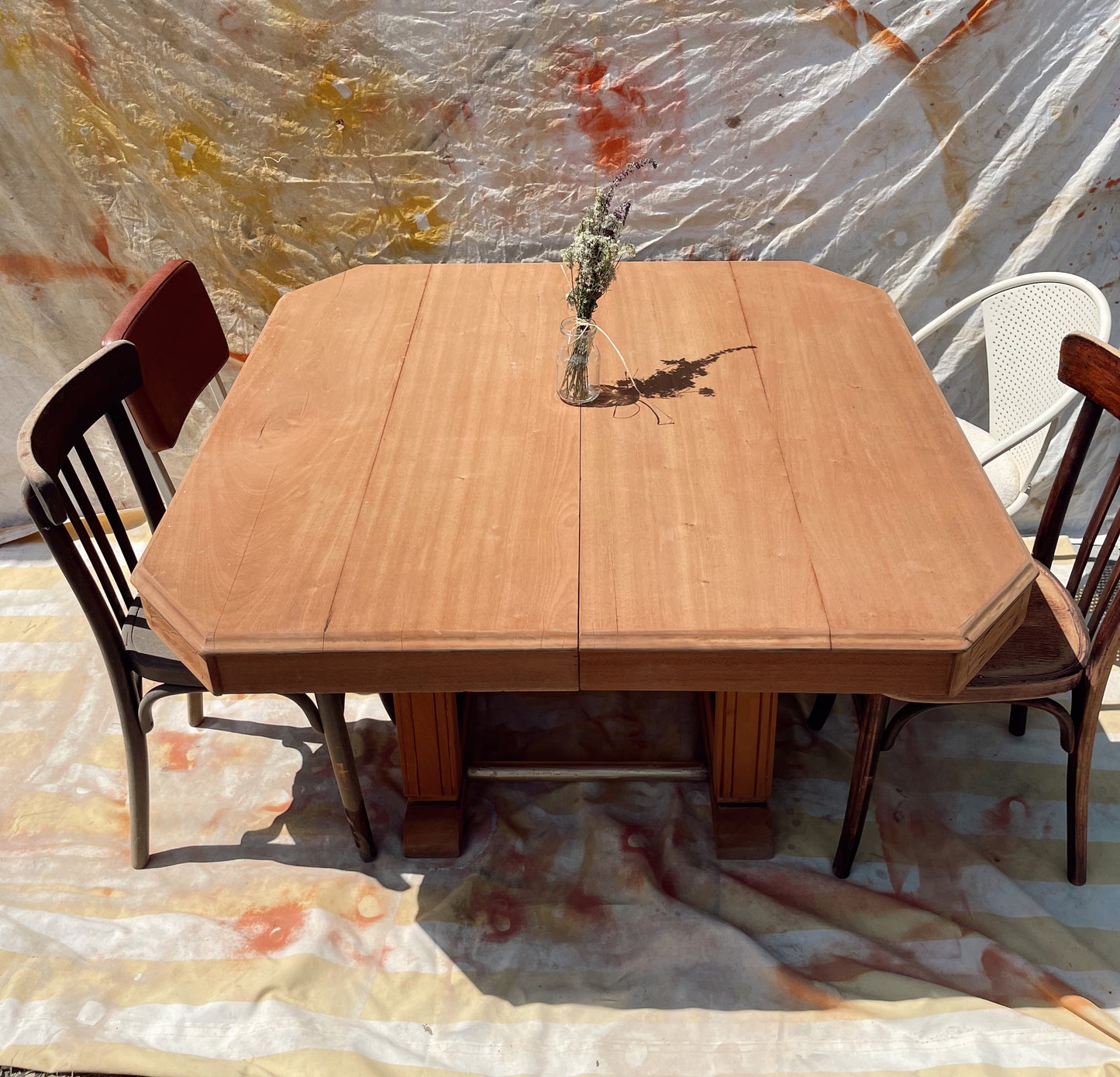 Table bois massif décapé 123 à230cm vintage art déco