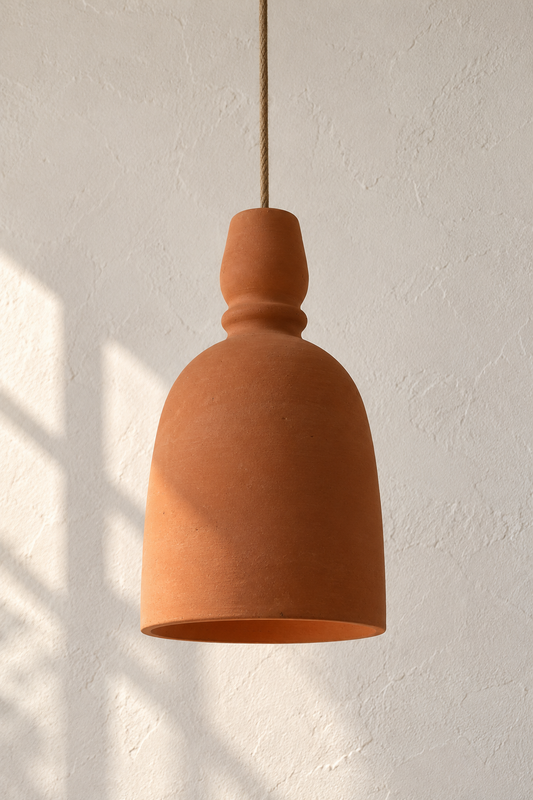 Suspension en terre cuite artisanale Grand Tala – Ø22 × H36 cm