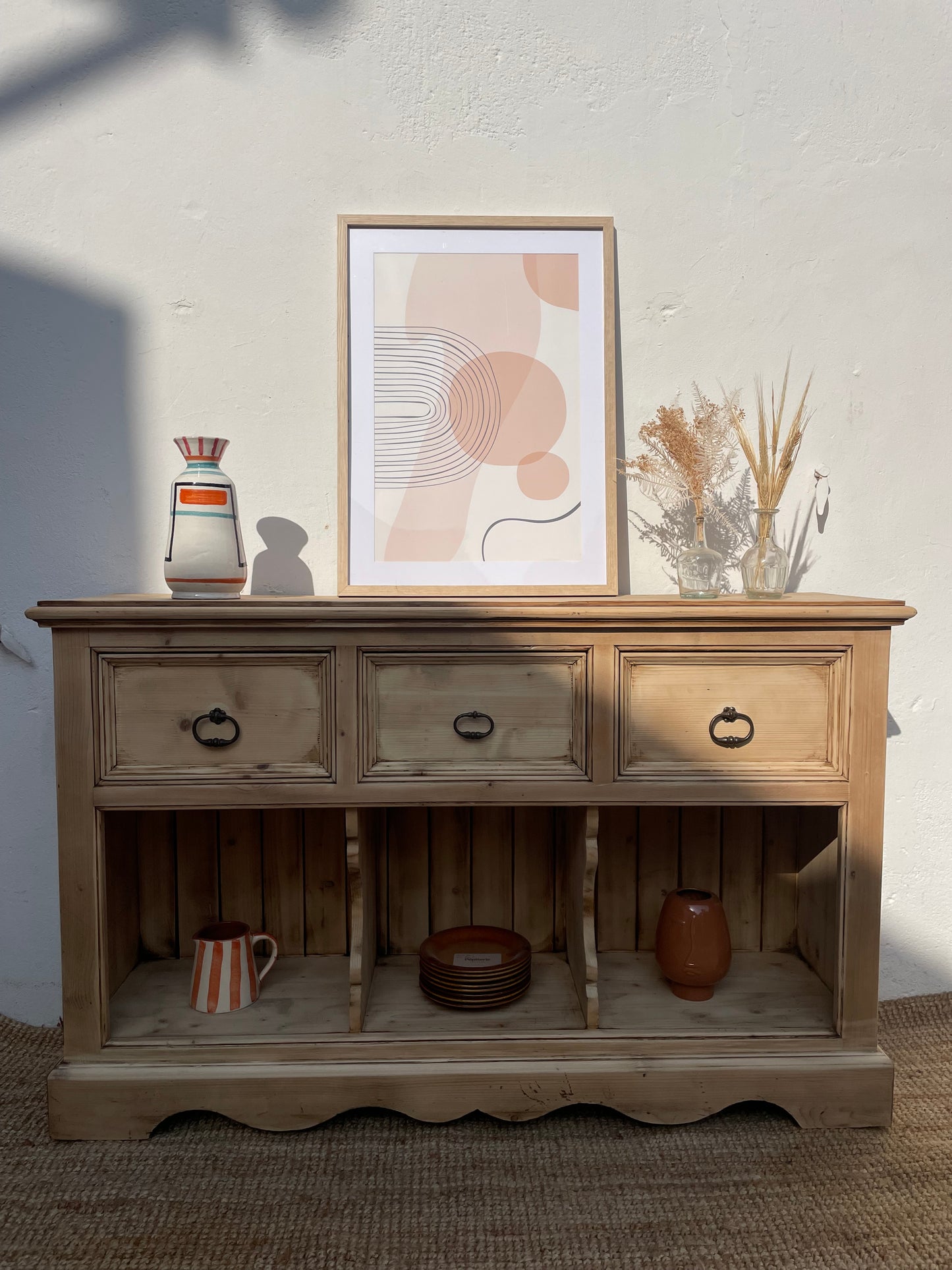 Buffet ancien en bois massif patiné — meuble de rangement faible profondeur 38 cm — style campagne chic