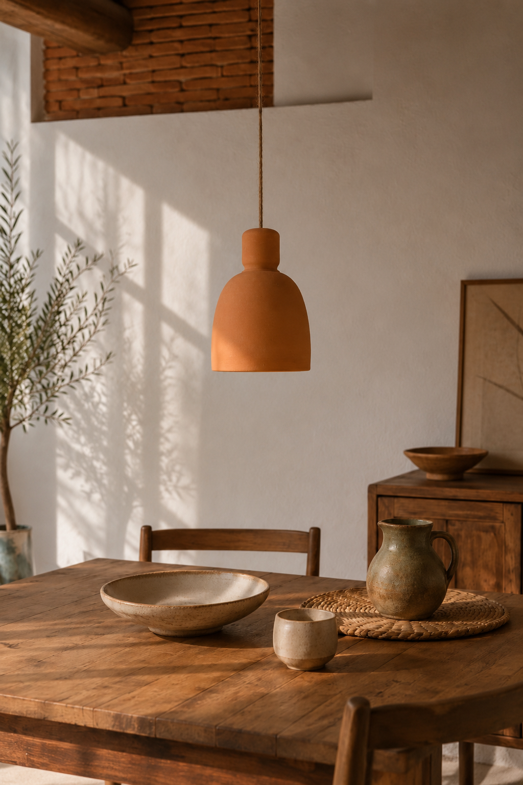 Suspension en terre cuite artisanale Mina – Ø20 × H25 cm