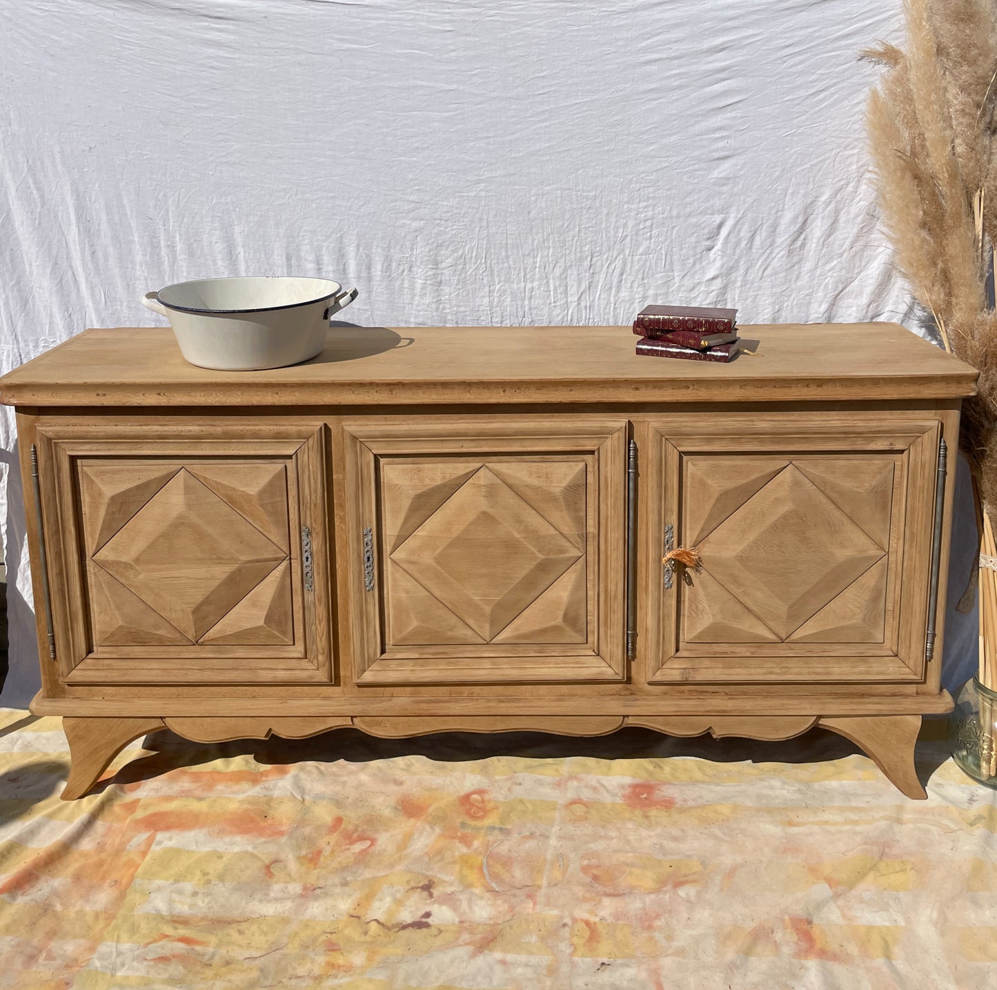Buffet en bois massif 200 cm - meuble de rangement / comptoir bar - style campagne chic / vintage