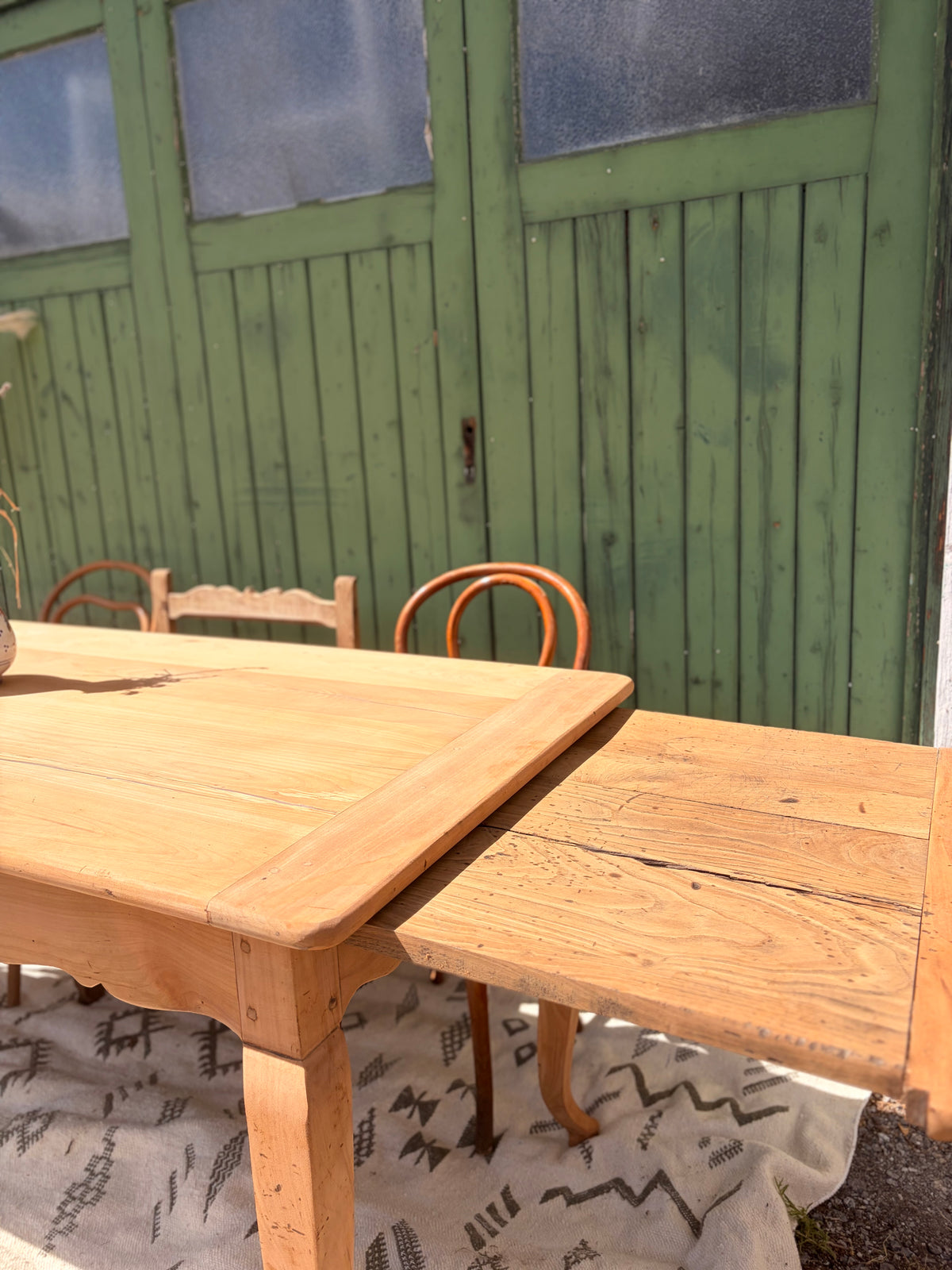Table de ferme ancienne en bois avec rallonge coulissante – 180 cm