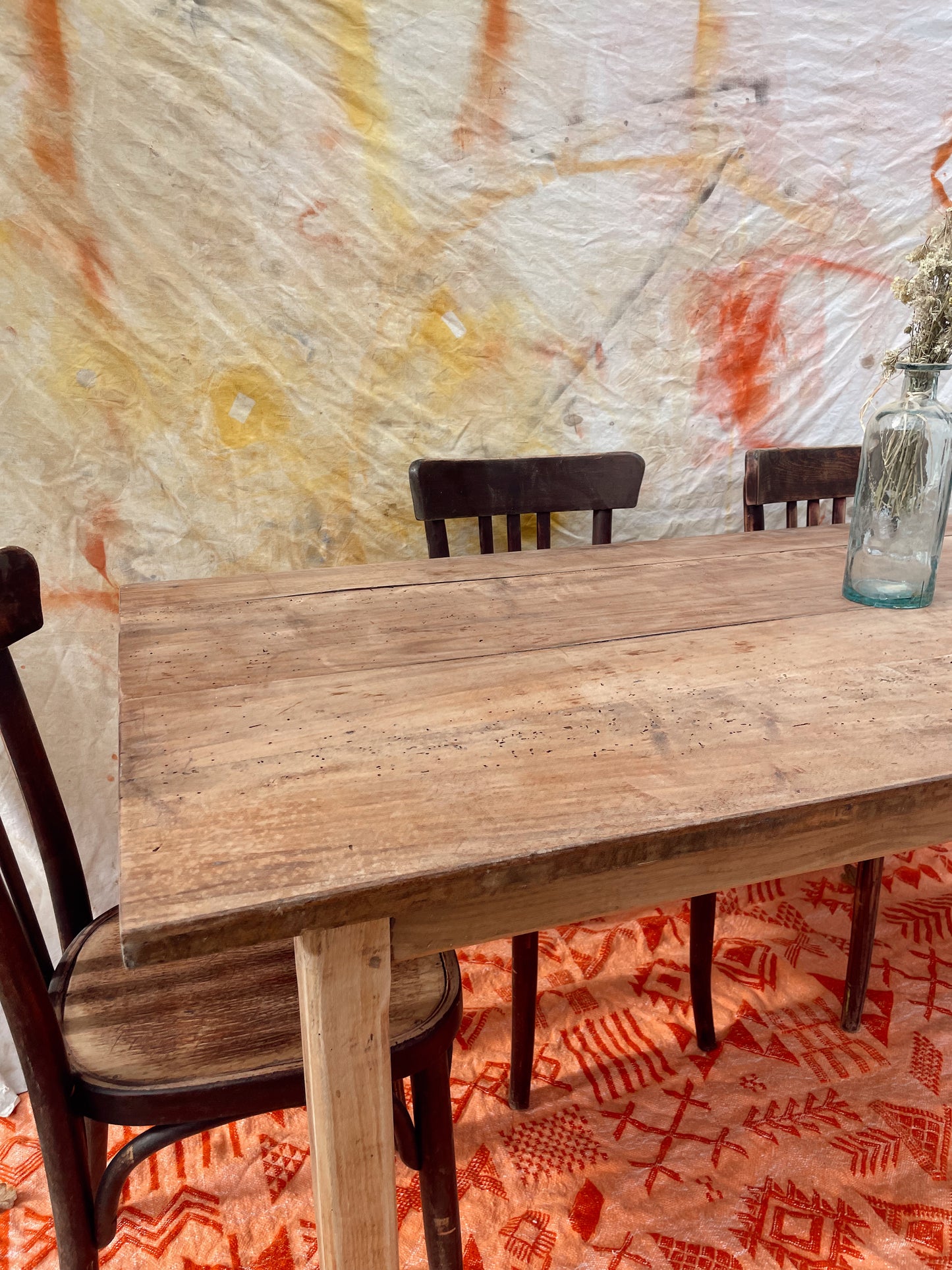 Table de ferme ancienne vintage bois brut 170cm