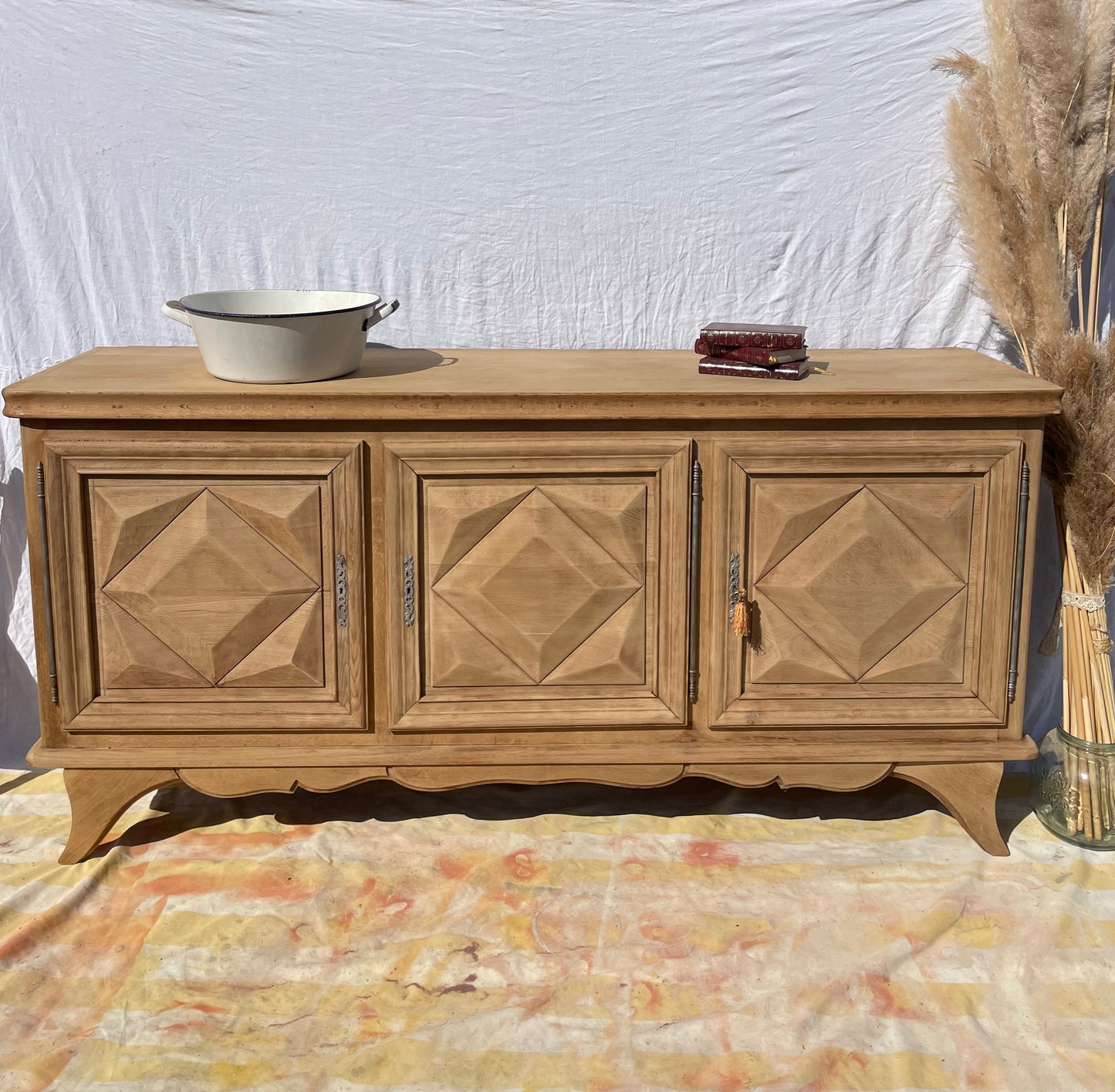 Buffet en bois massif 200 cm - meuble de rangement / comptoir bar - style campagne chic / vintage