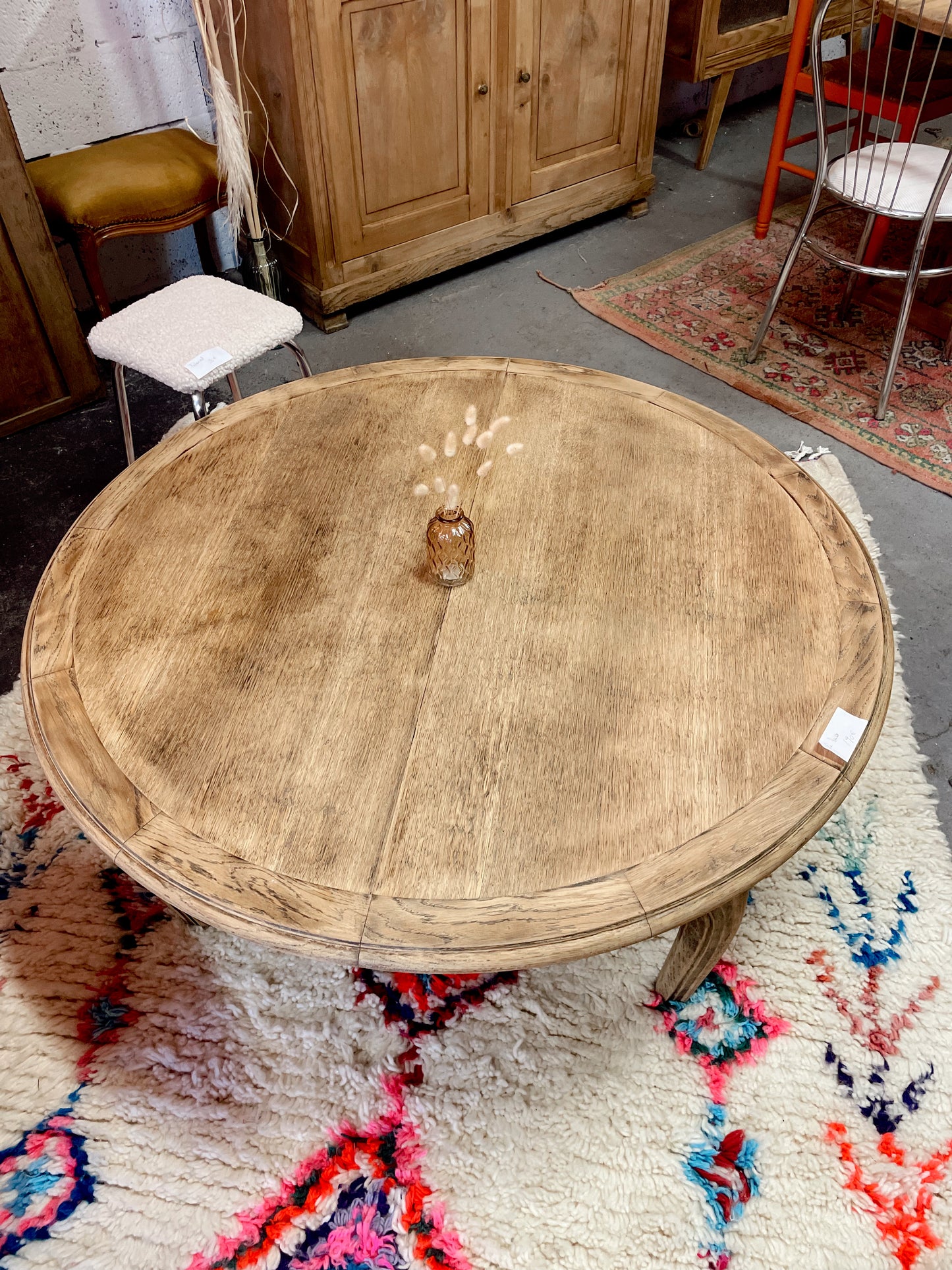 Table basse ronde vintage bois brut