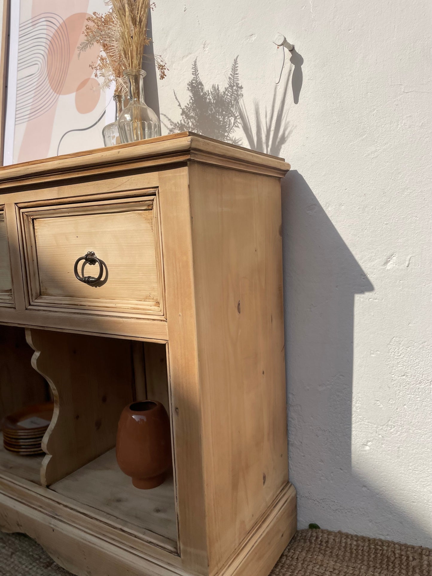 Buffet ancien en bois massif patiné — meuble de rangement faible profondeur 38 cm — style campagne chic