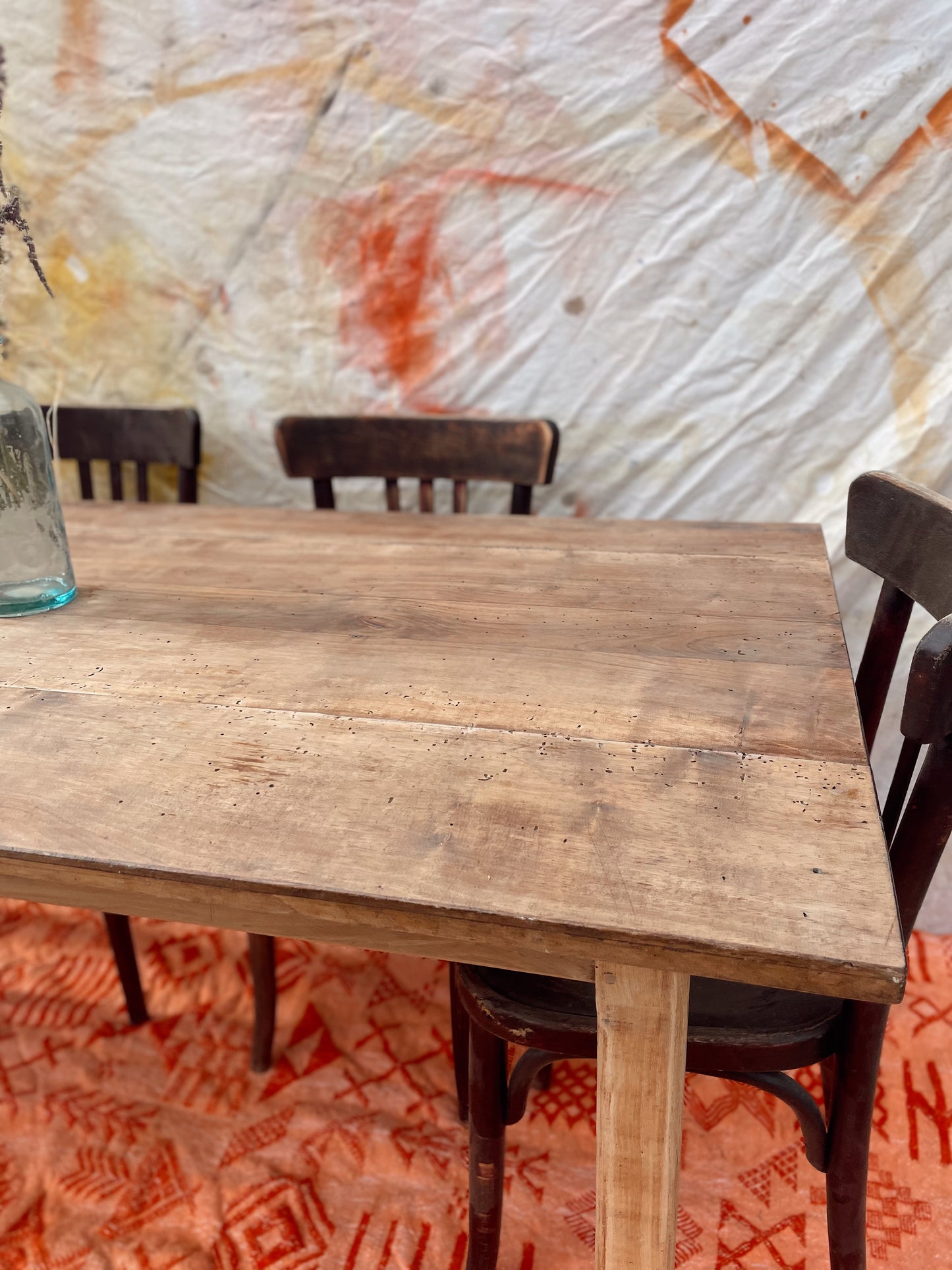 Table de ferme ancienne vintage bois brut 170cm