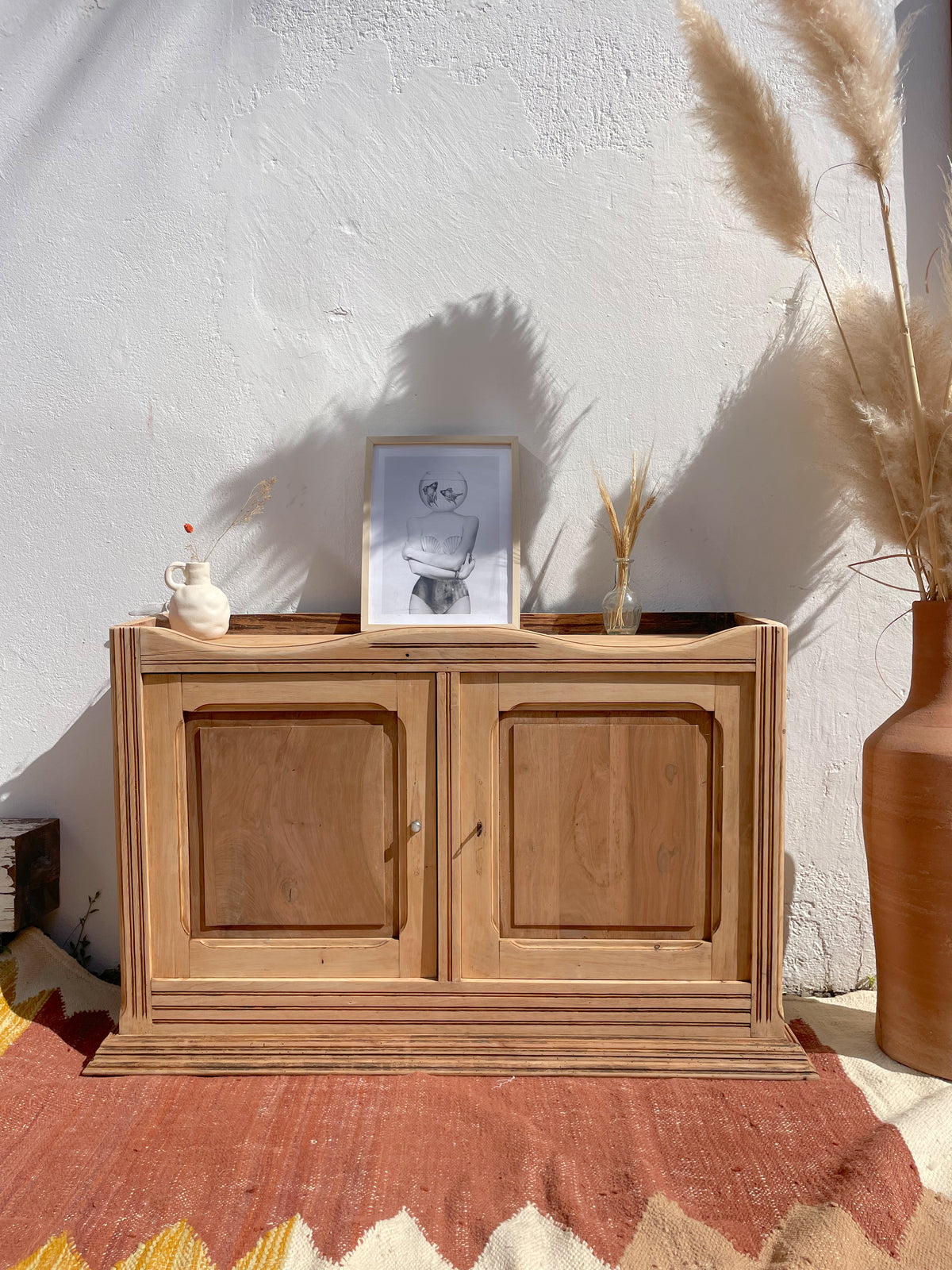 Buffet parisien vintage bois brut_format étroit & bas_2 portes