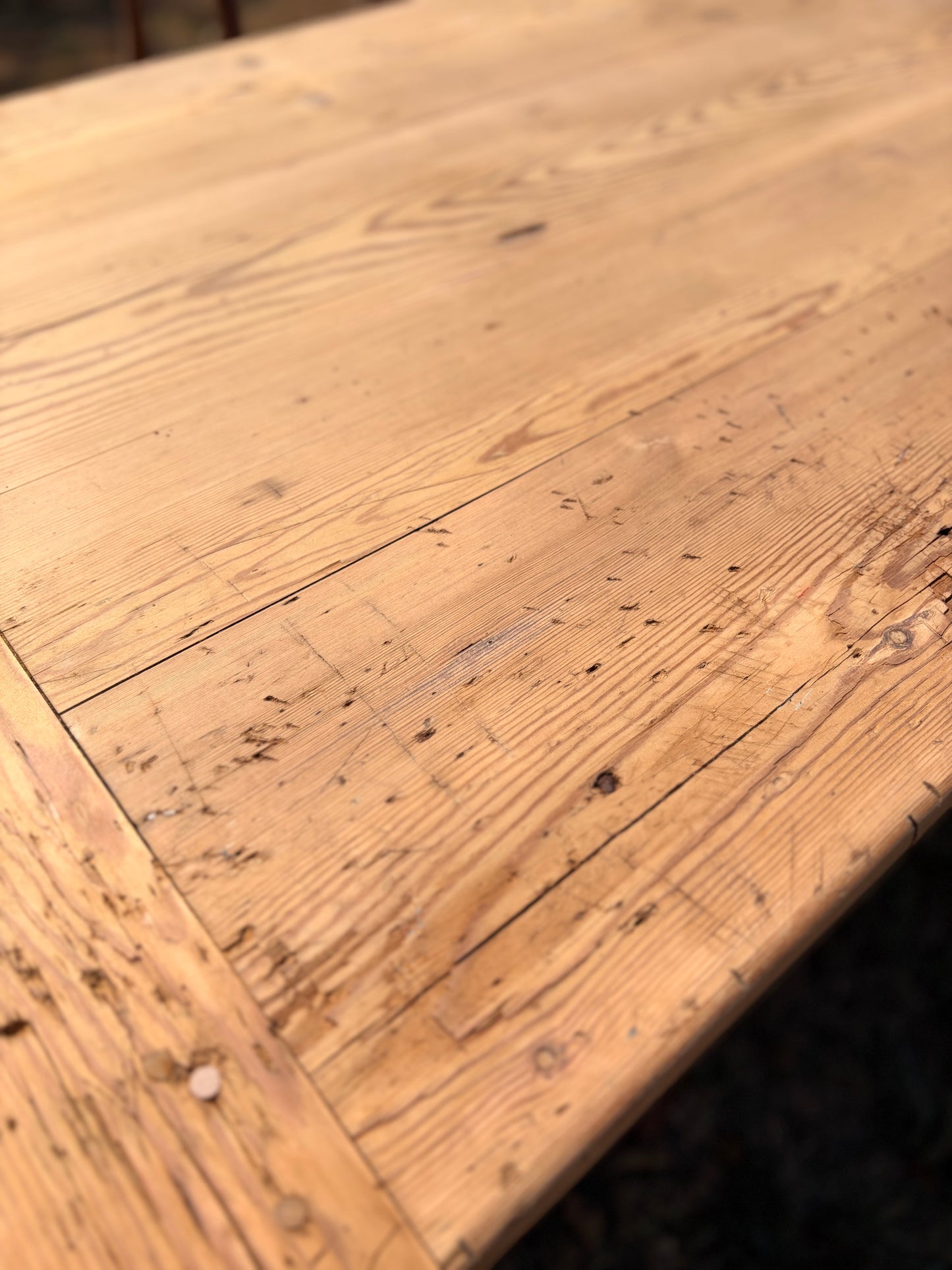 Ancienne table de ferme en bois massif – 200 cm – 3 tiroirs
