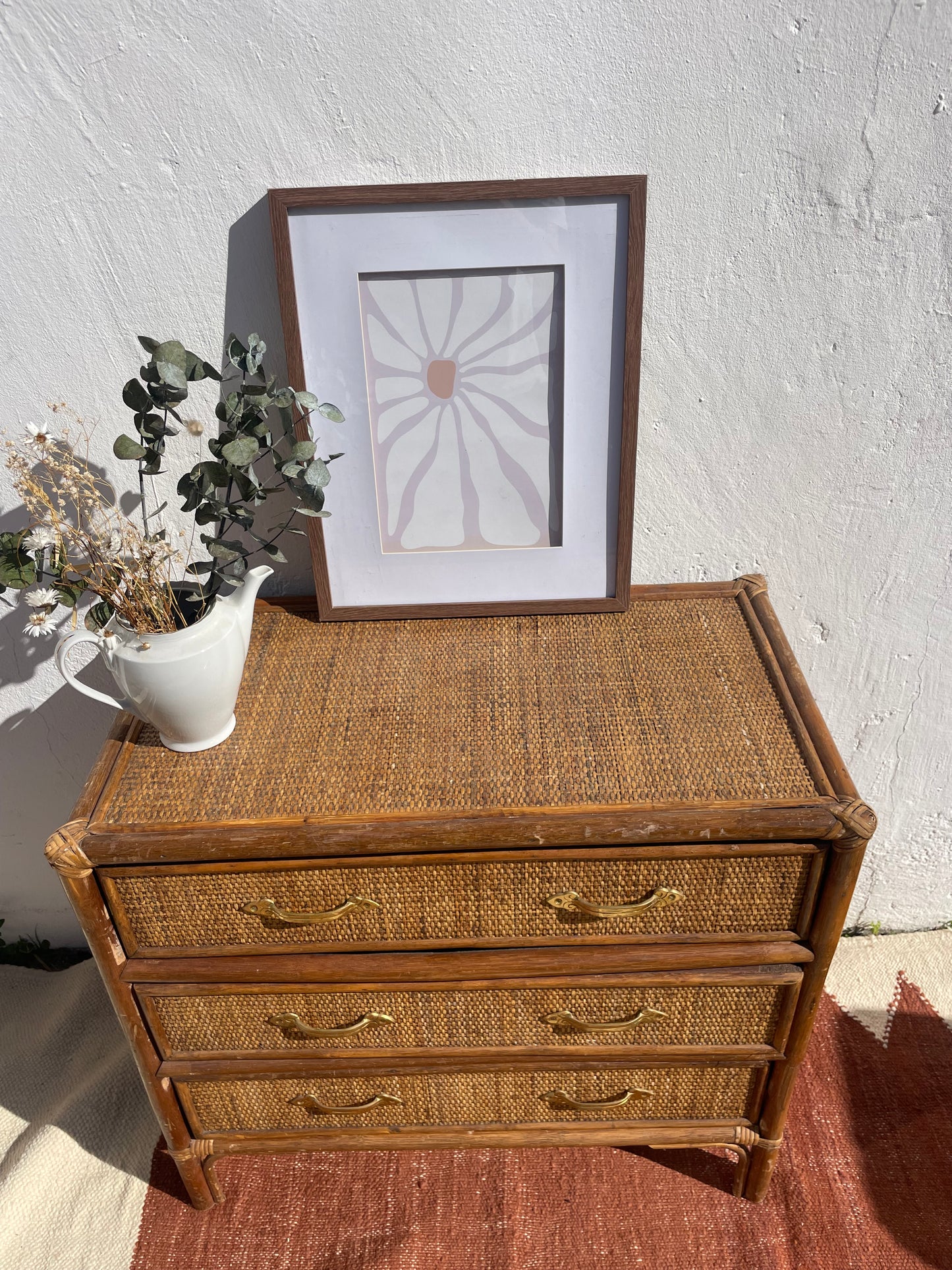 Commode vintage rotin années 50-60
