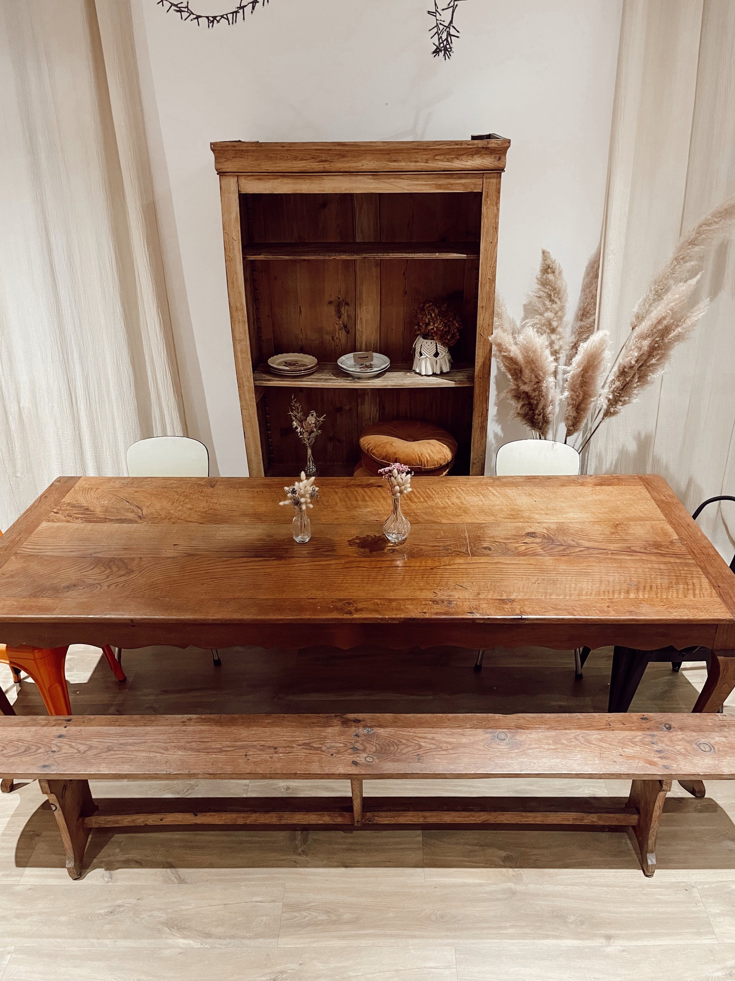 Grande Table de ferme en bois Vintage 3m avec rallonge