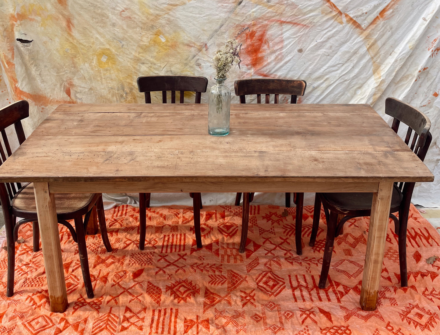 Table de ferme ancienne vintage bois brut 170cm