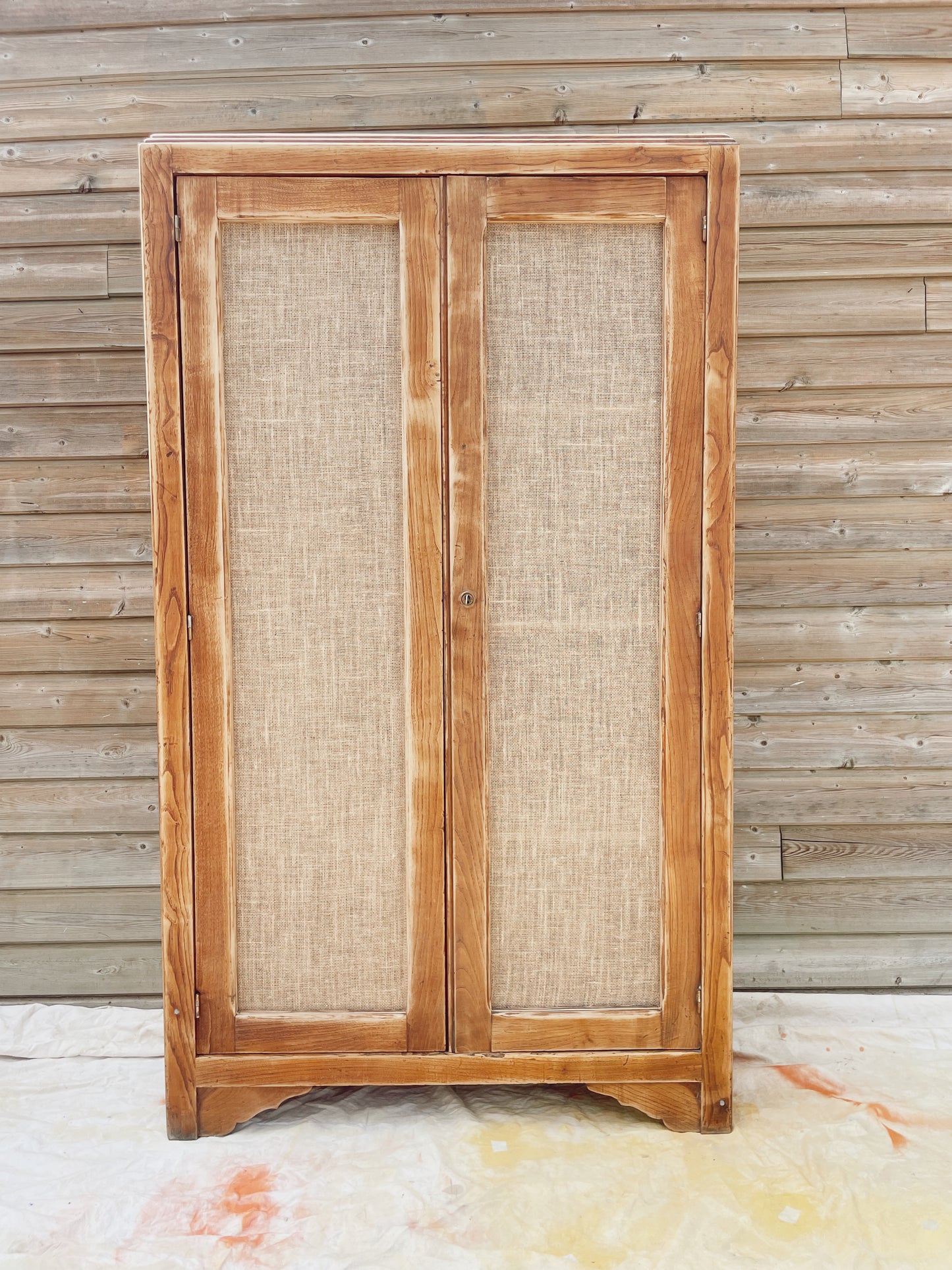 Armoire / Penderie vintage Bois Brut et Toile de Jute