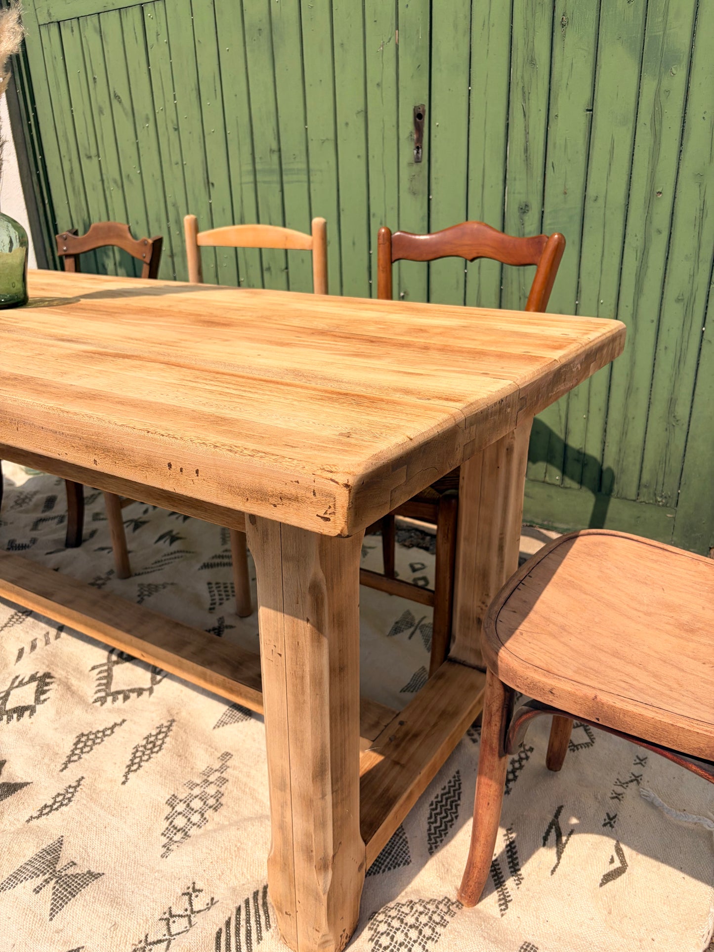 Grande table de ferme ancienne extensible en bois massif – 200 à 270 cm