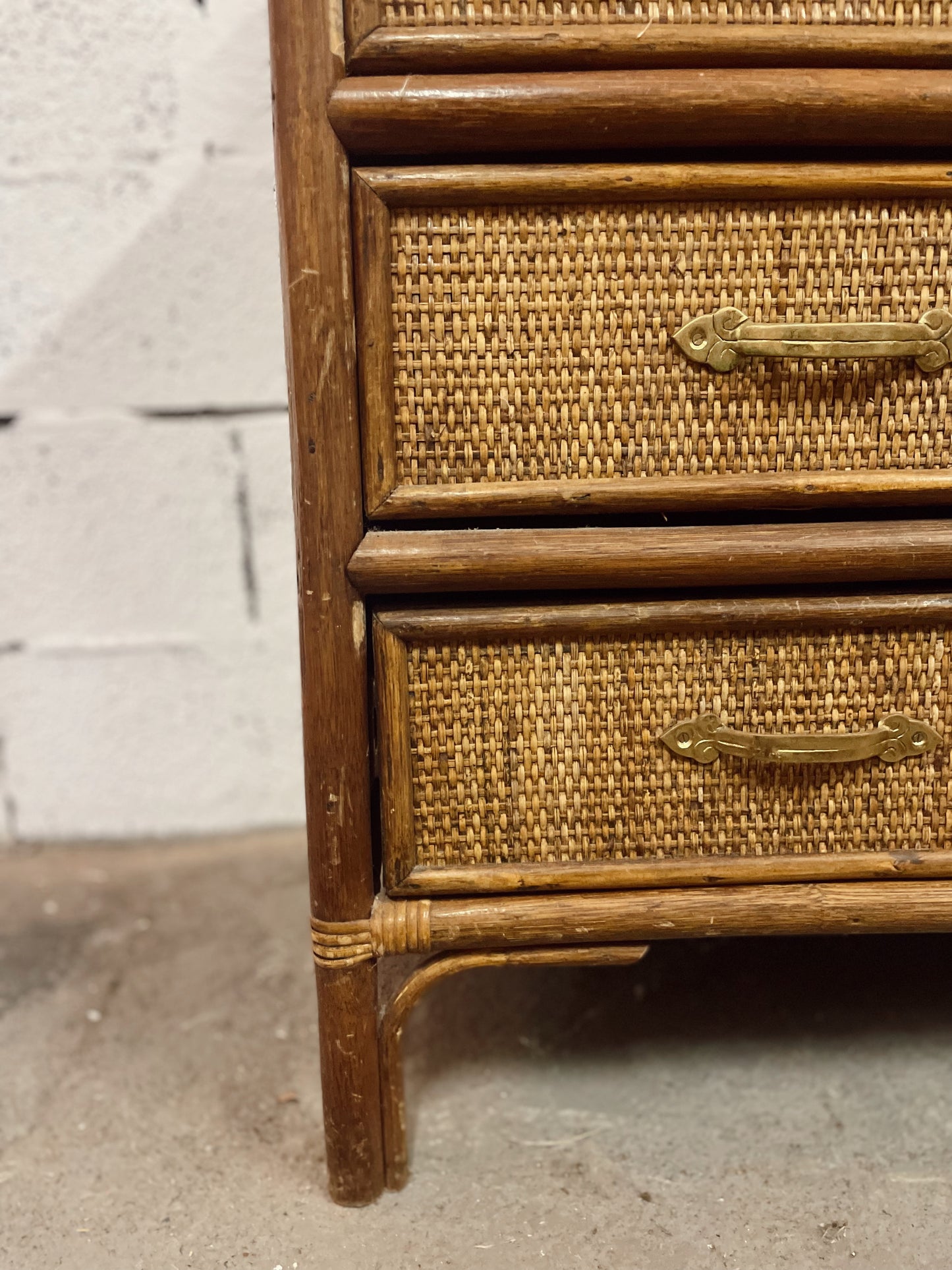 Commode vintage rotin années 50-60