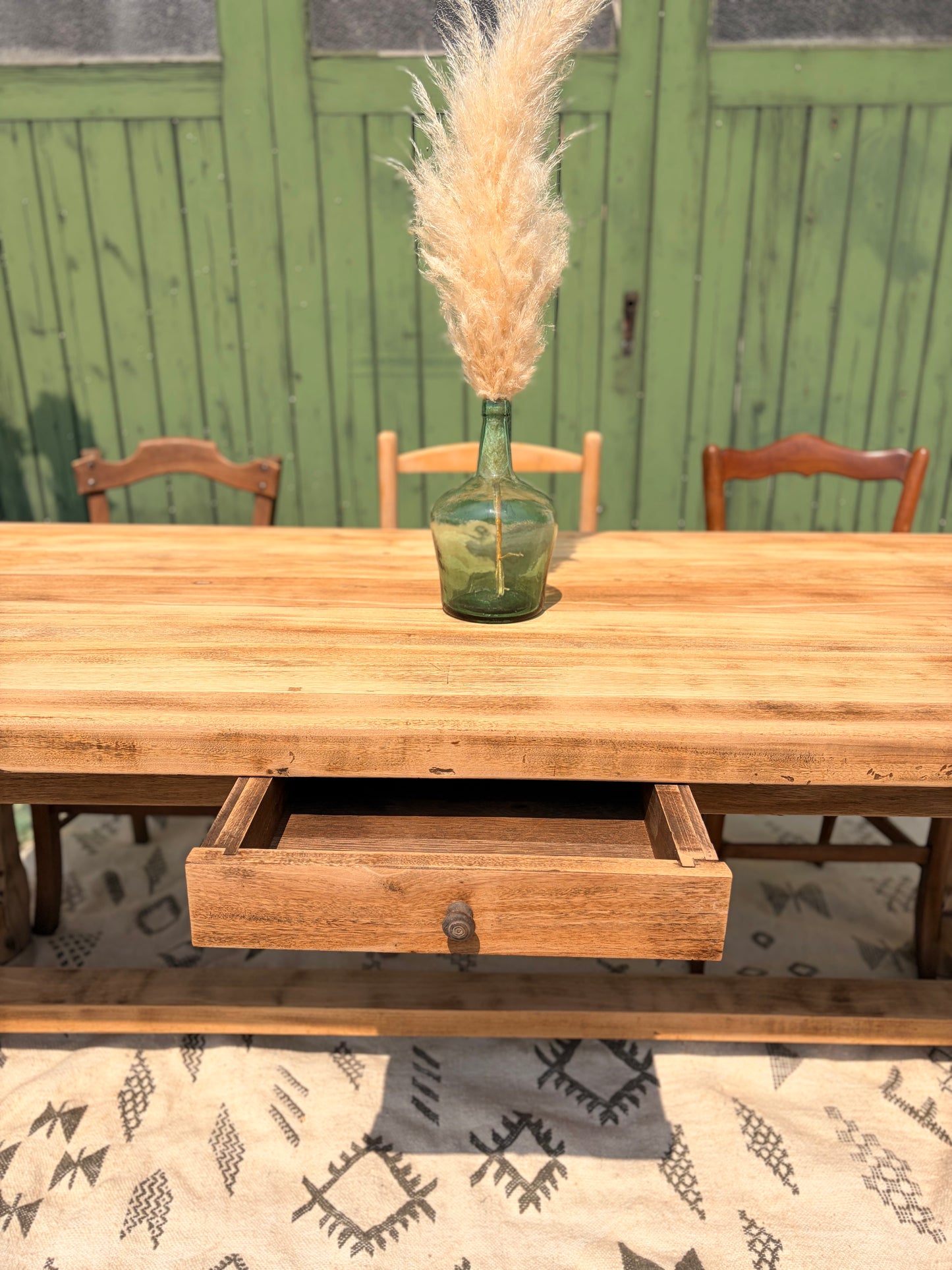 Grande table de ferme ancienne extensible en bois massif – 200 à 270 cm