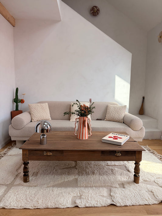 Grande table basse de ferme bois massif décapé - 137 x 74