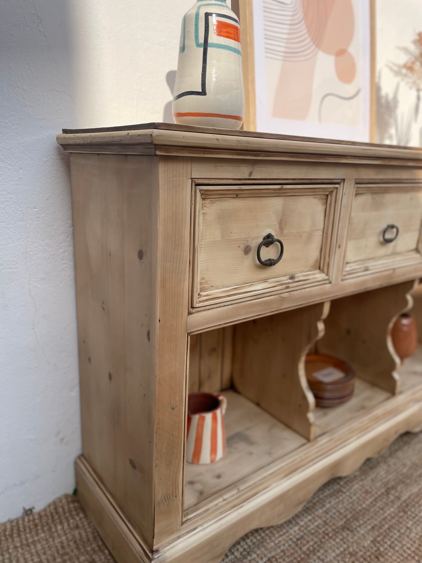 Buffet ancien en bois massif patiné — meuble de rangement faible profondeur 38 cm — style campagne chic