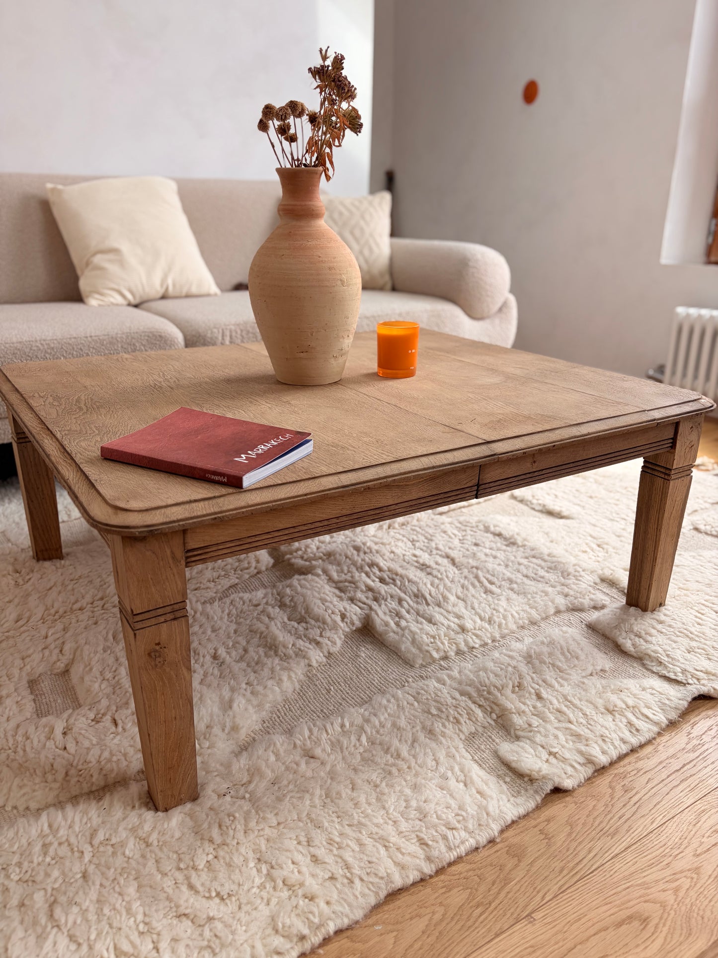 Table basse vintage bois brut - chêne décapé