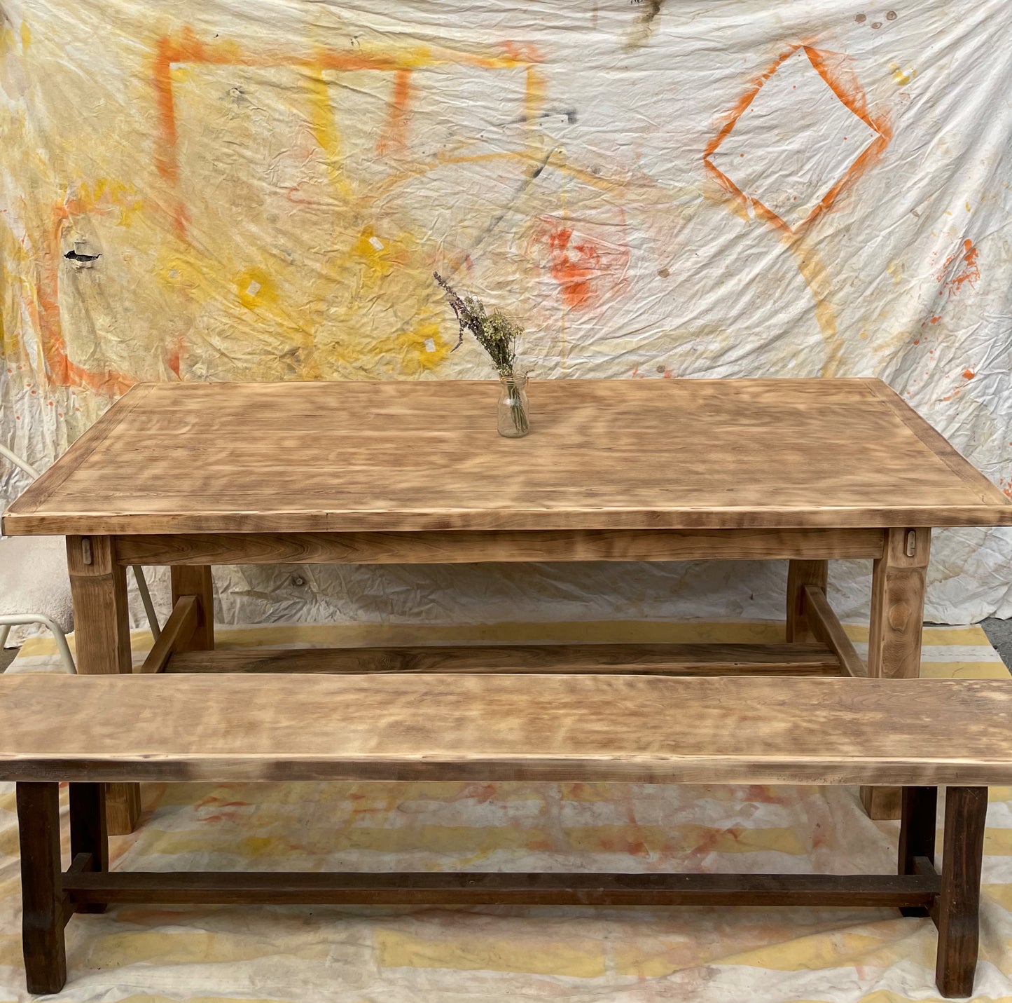 Grande table de ferme brutaliste 200x80cm + rallonges