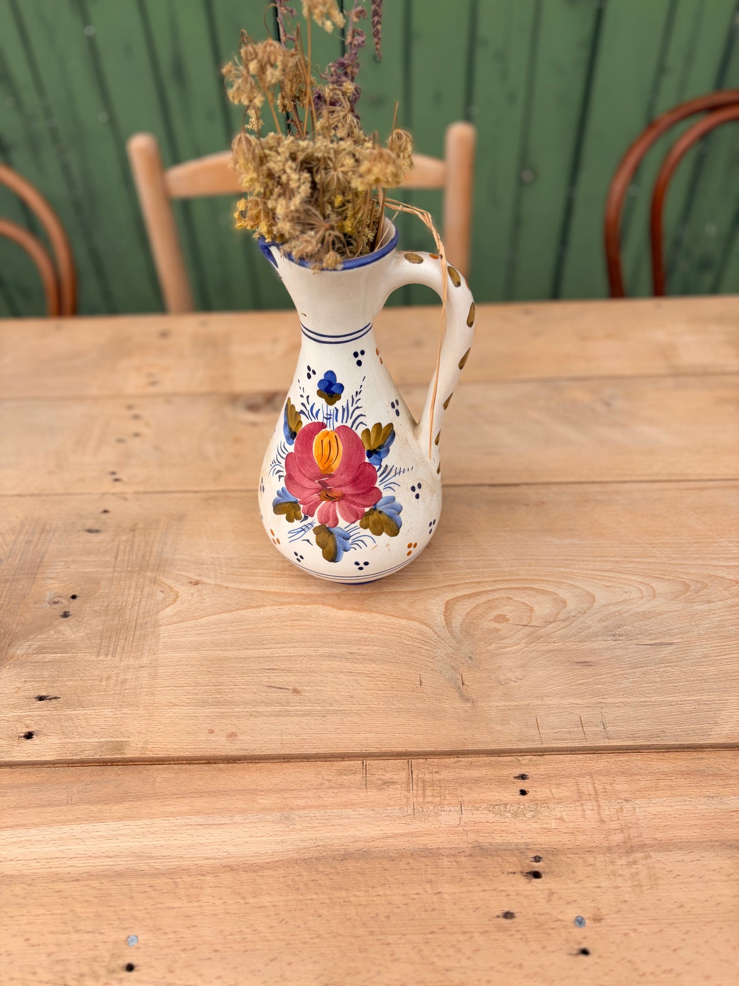 Grande table de ferme ancienne en bois massif 218cm | Table de restaurant vintage –