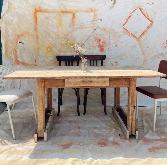 Table de ferme ancienne vintage bois brut – 171cm