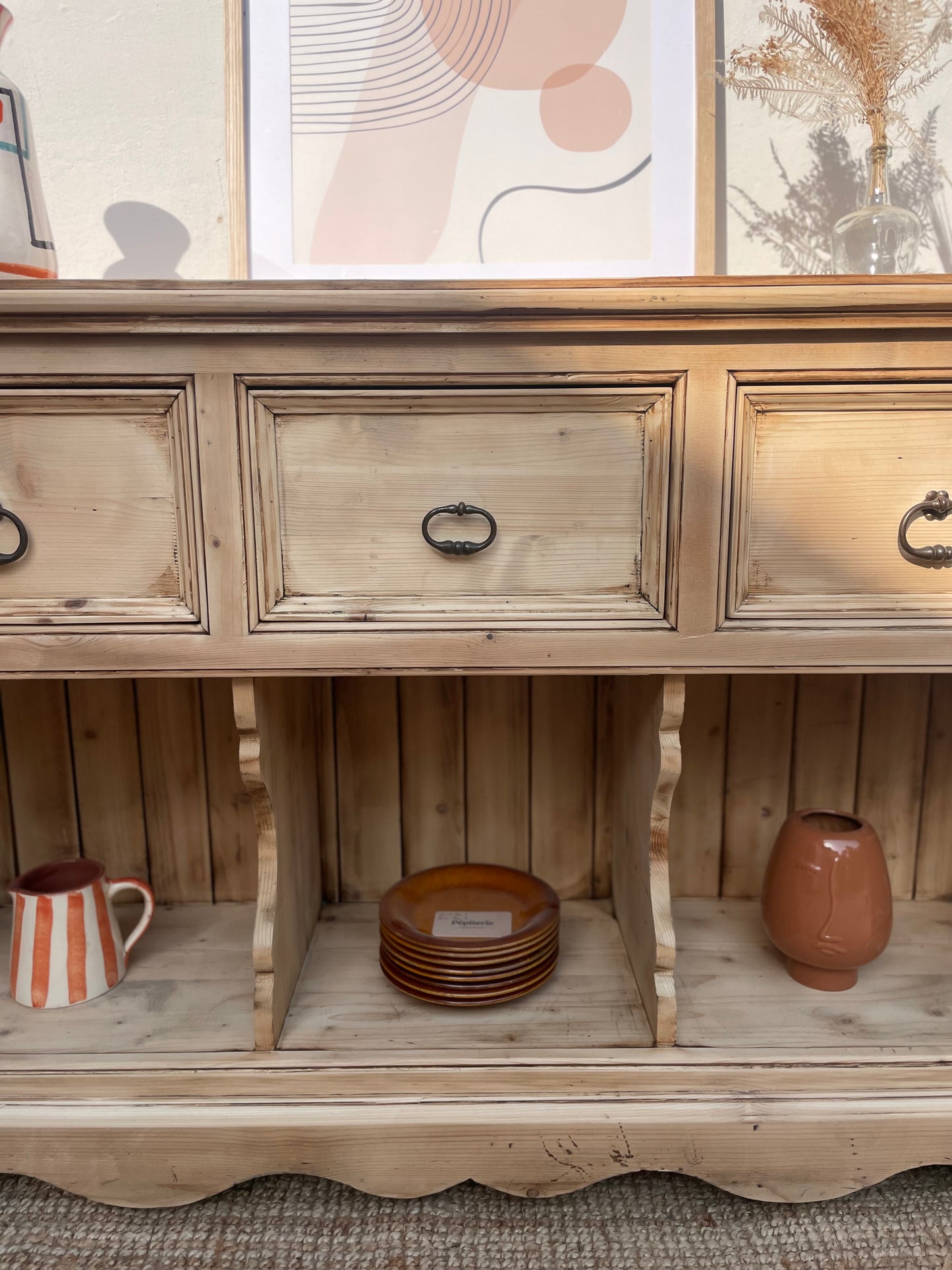 Buffet ancien en bois massif patiné — meuble de rangement faible profondeur 38 cm — style campagne chic