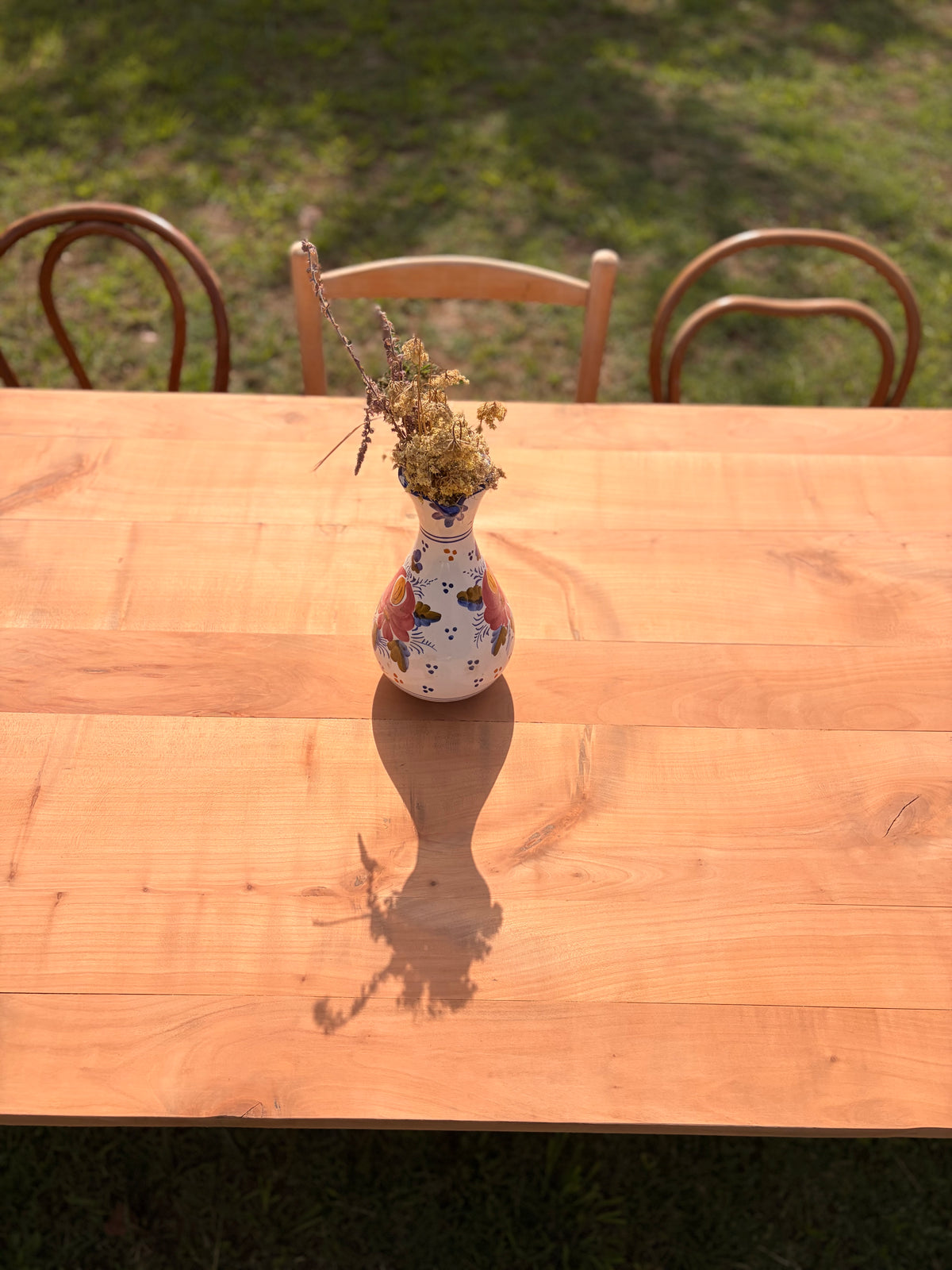 Table de ferme vintage en bois massif – 200 cm – 2 grands tiroirs