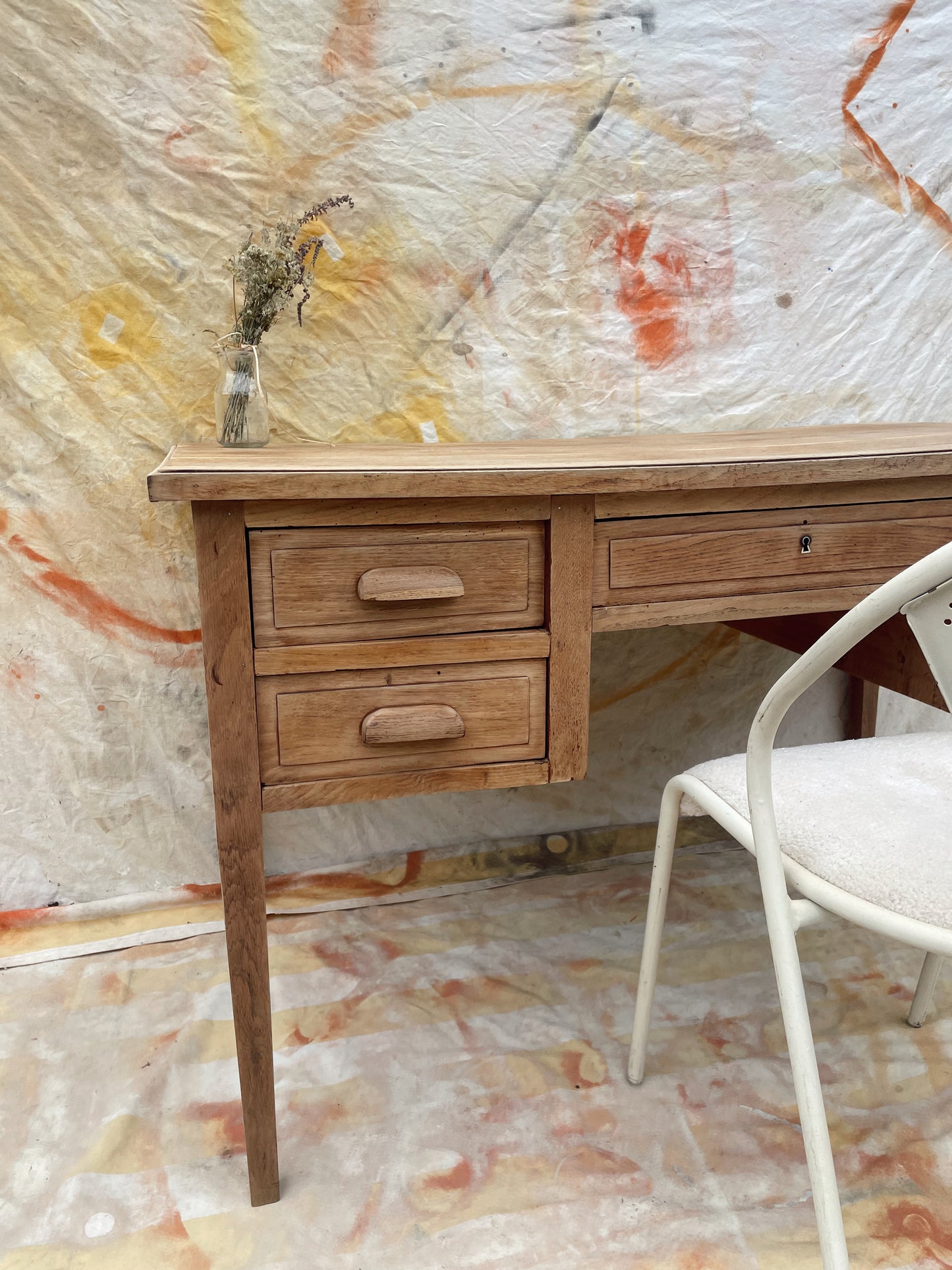 Bureau vintage bois brut décapé
