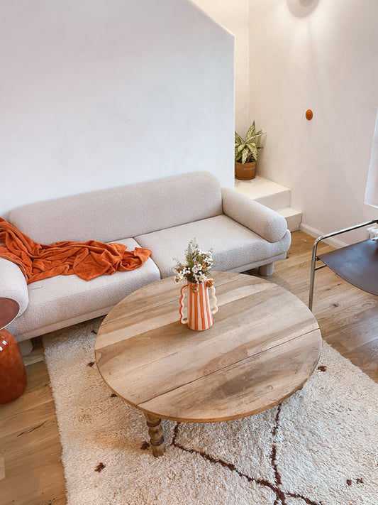 Table basse ronde en bois massif – plateau à abattants