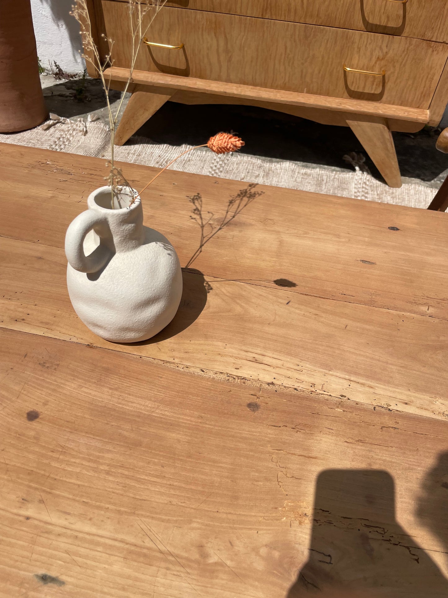 Table basse de ferme ancienne en bois massif – Décapée – 120 x 60 cm