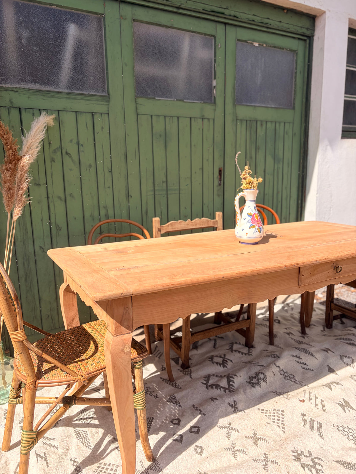 Table de ferme ancienne en bois avec rallonge coulissante – 180 cm