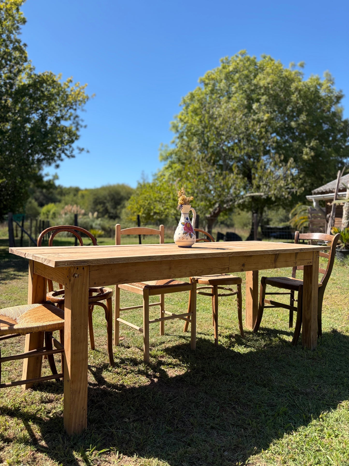 Table de ferme vintage en bois massif extensible – 200 à 250 cm