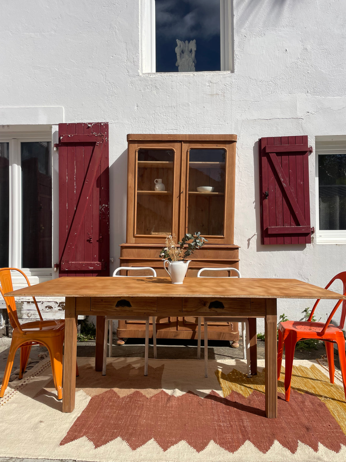 Grande table de ferme vintage 4 tiroirs – 200 × 100 cm